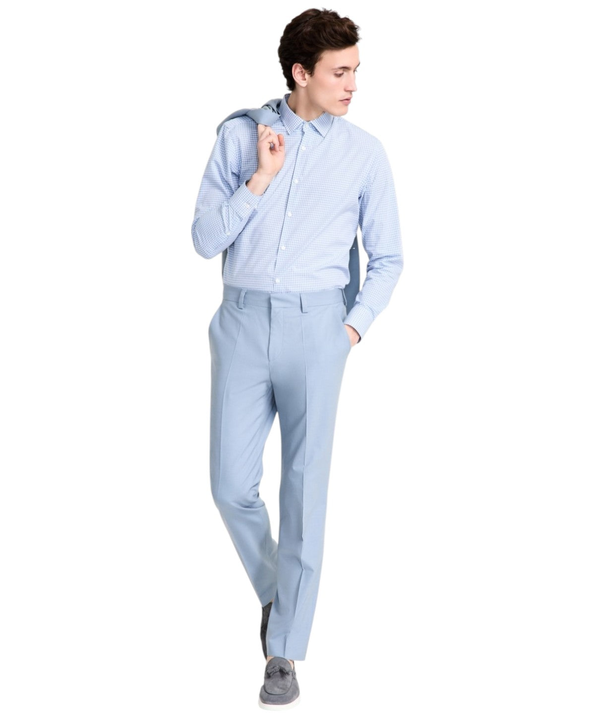 Hugo Boss Mens Modern fit Dress Pants 30 / 32 Light Blue Solid Stretch Wool
