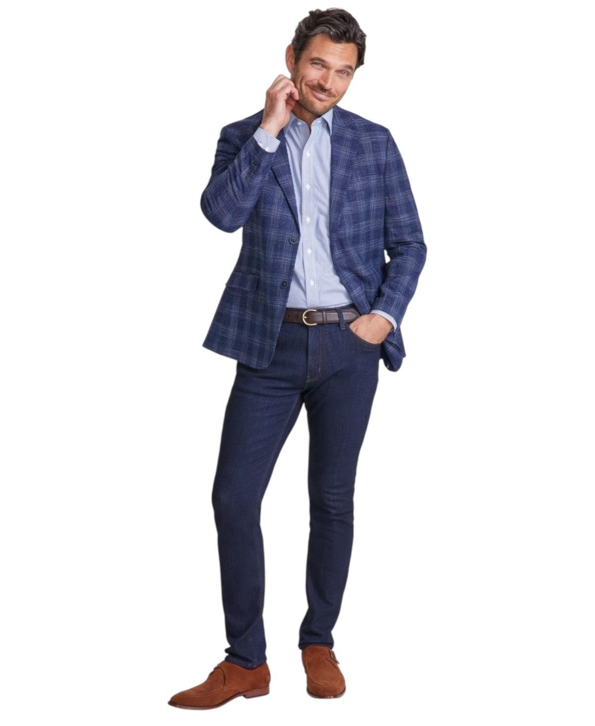 Nautica Mens Modern fit Sport Coat Blazer 38 S Multi Blue Plaid Stretch