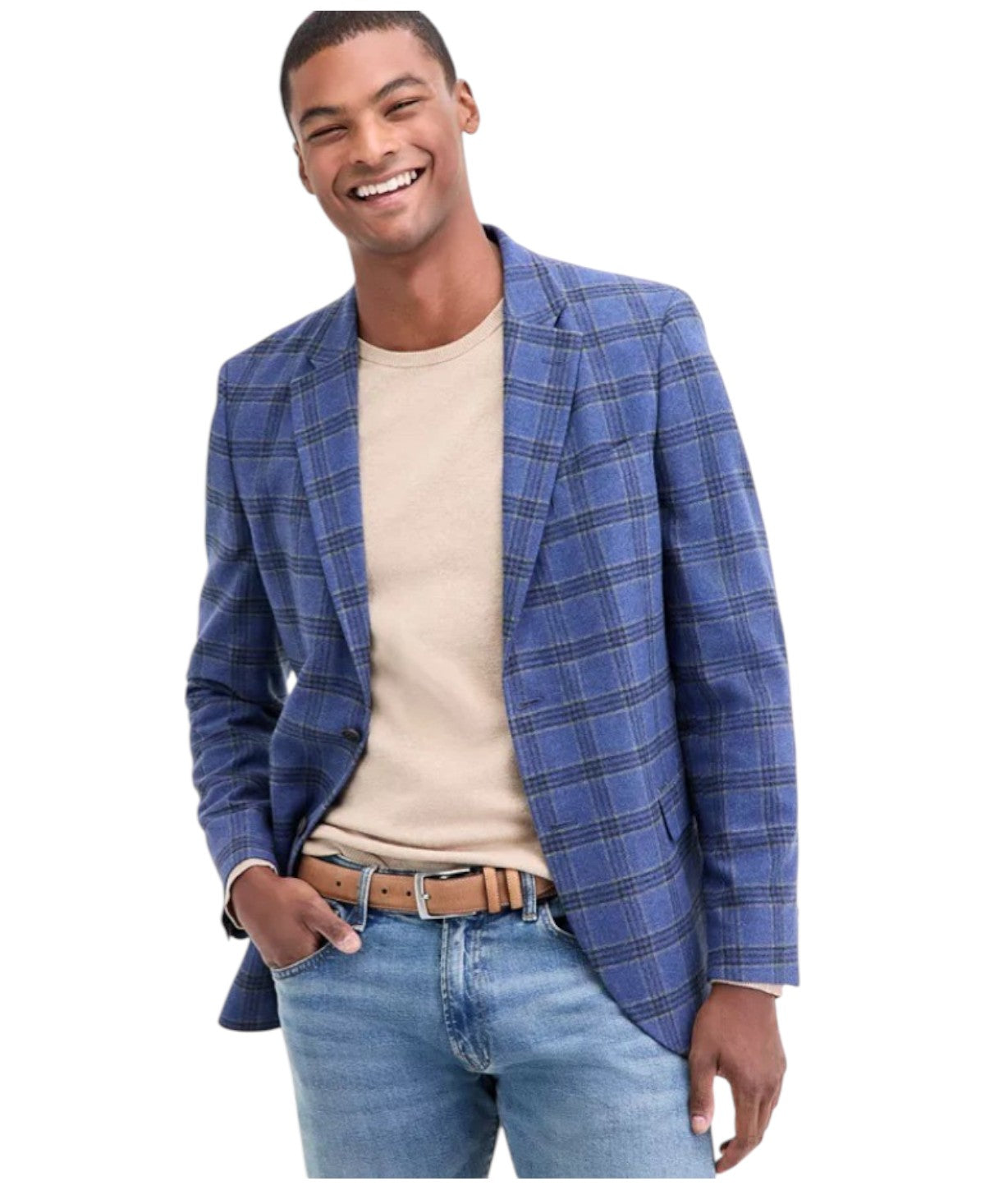 Nautica Mens Modern fit Sport Coat Blazer 42 S Multi Blue Plaid Stretch