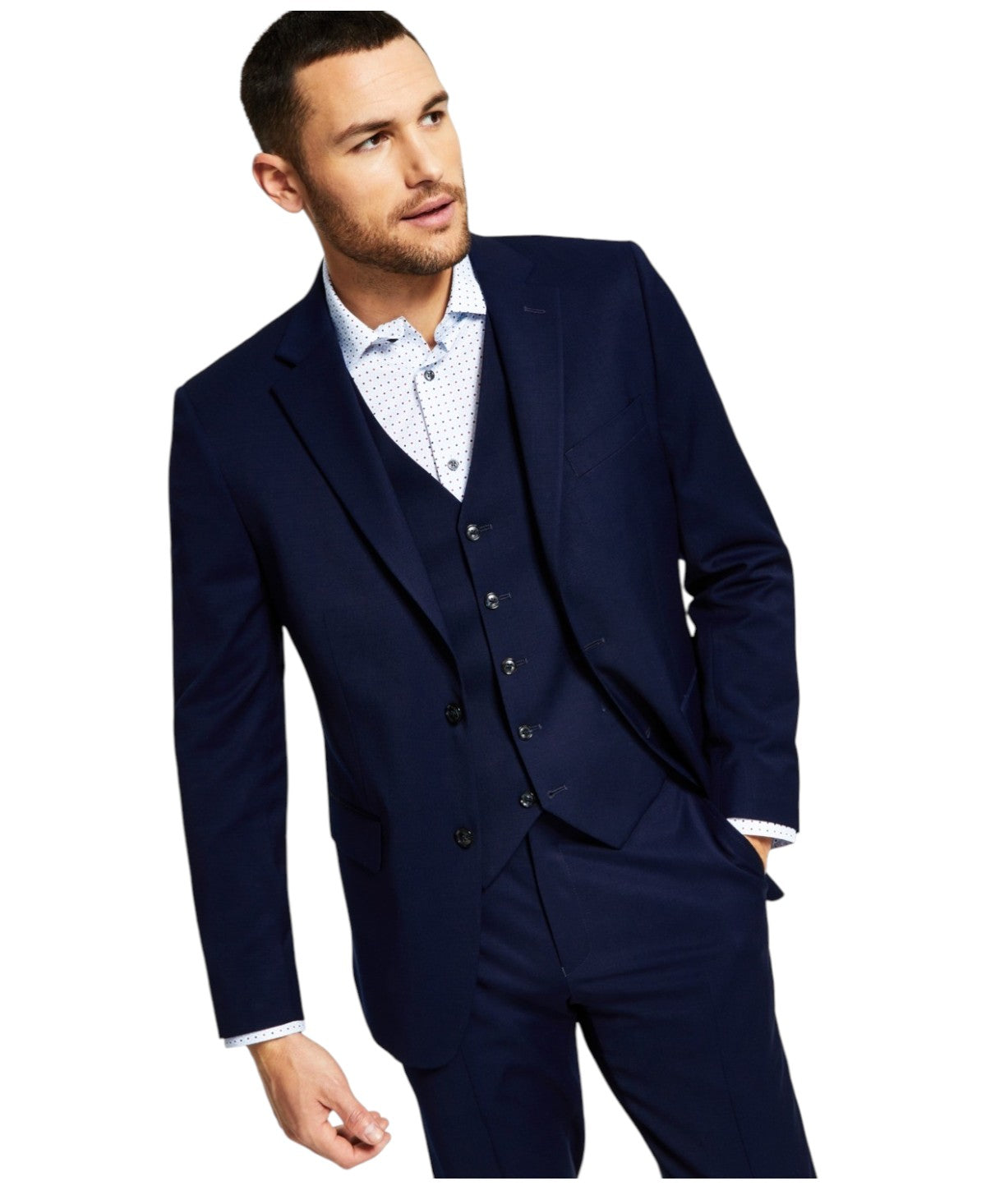 Tommy Hilfiger Mens Modern fit Suit Jacket Blazer 48 L Navy Blue Solid Stretch