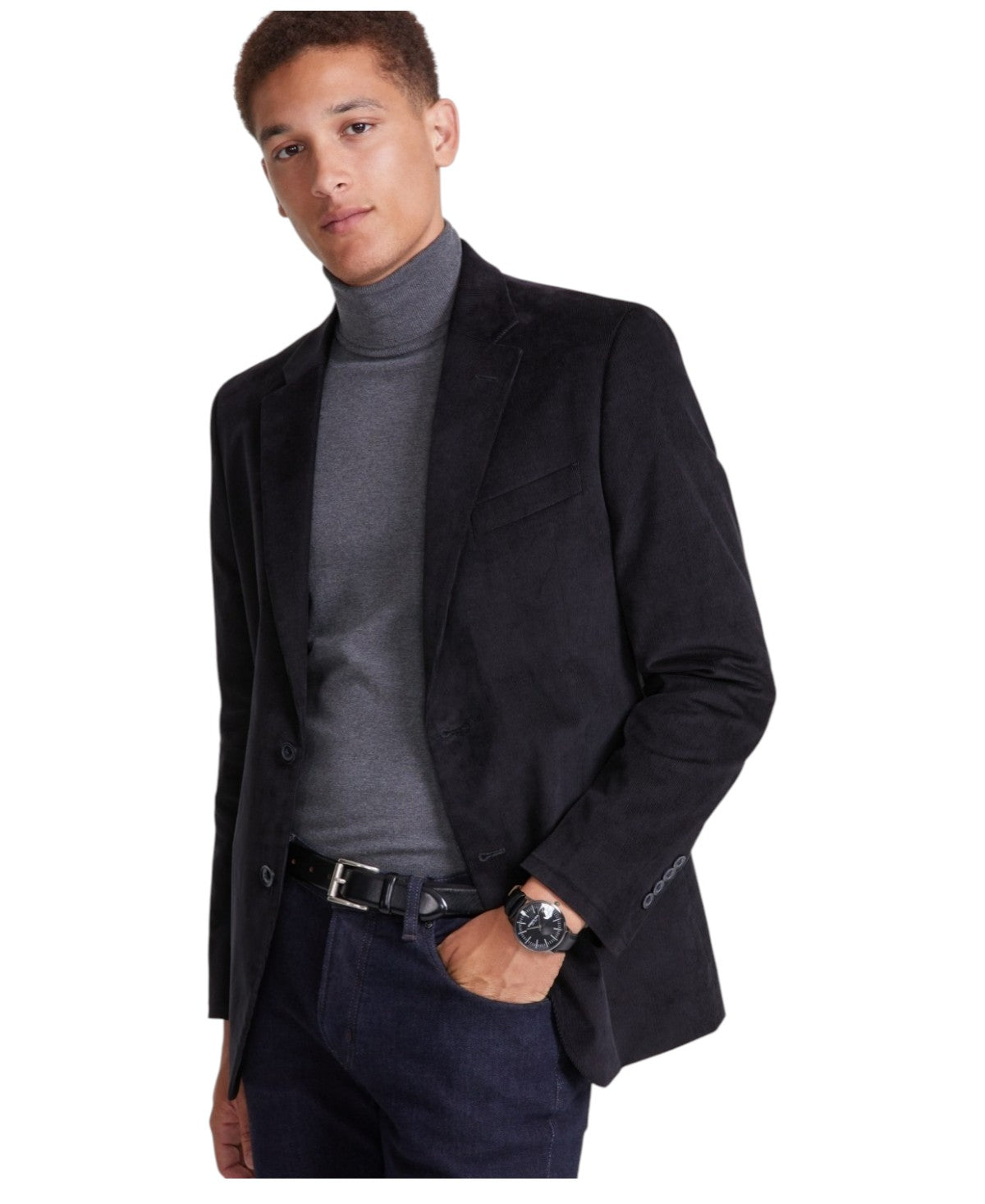 Nautica Mens Modern fit Corduroy Sport Coat Blazer 44 S Black Solid Stretch