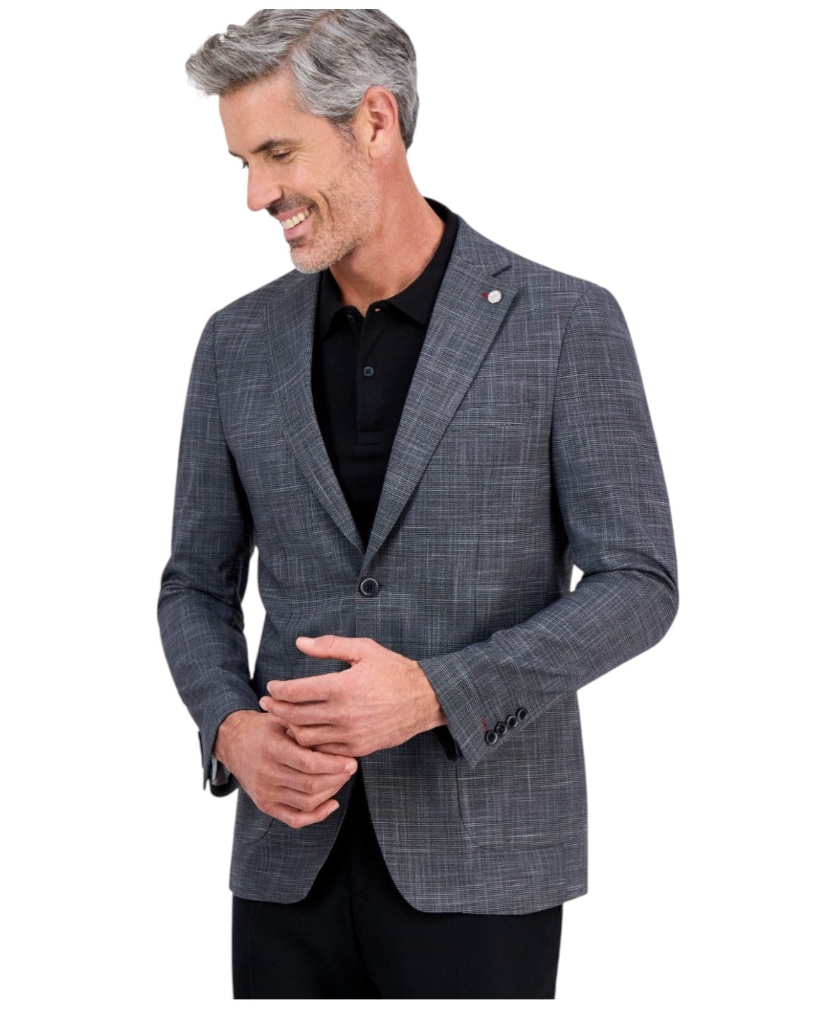 Tom Baine Mens Slim fit Sport Coat Blazer 44 R Charcoal Grey Plaid Stretch