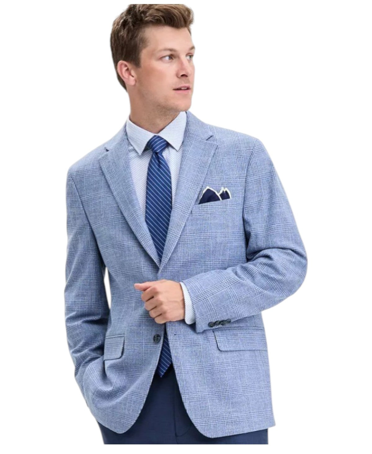 Tommy Hilfiger Mens Modern fit Sport Coat Blazer 38 S Light Blue Plaid Stretch