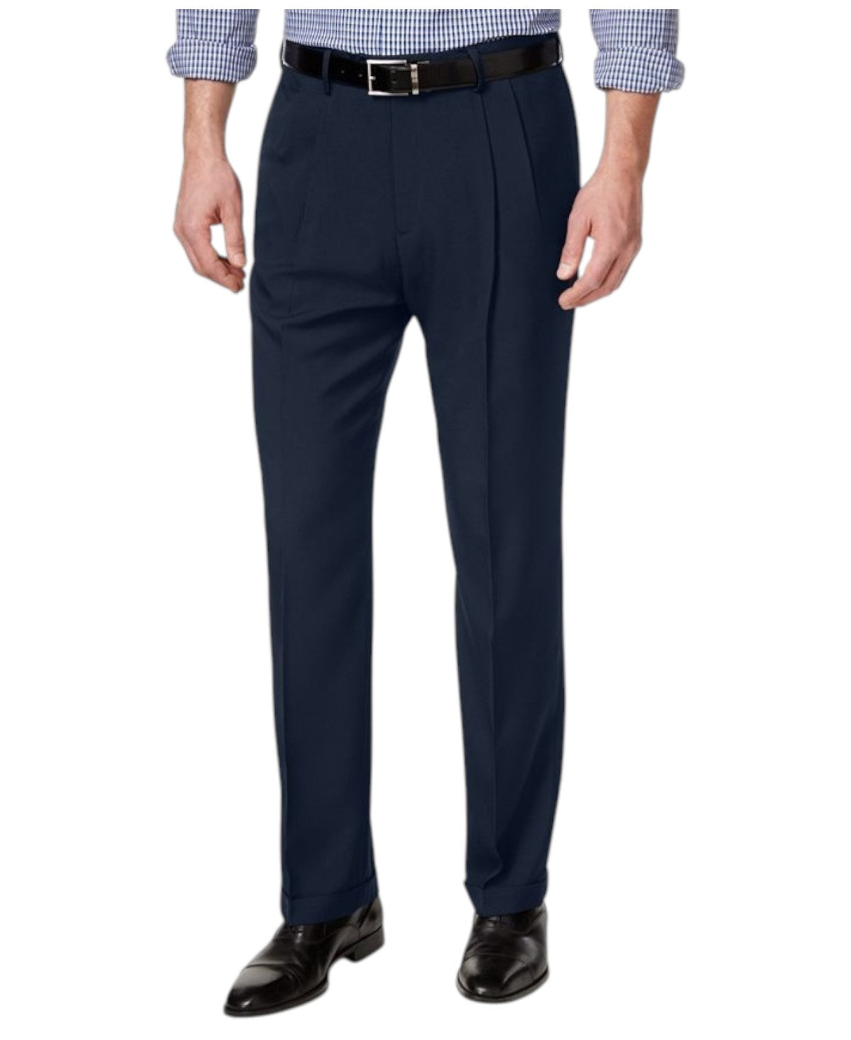 Haggar Mens Classic fit Dress Pants 36 / 32 Navy Blue Solid Stretch