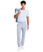 Alfani Mens Slim fit Dress Pants 30 / 30 Light Blue Plaid Stretch