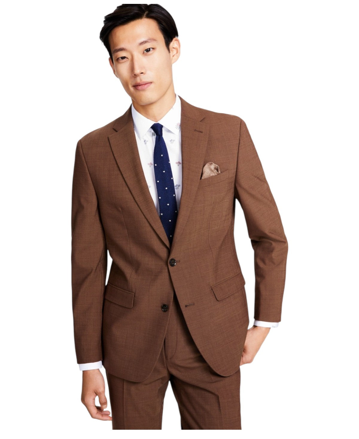 Bar Iii Mens Slim fit Suit Jacket Blazer 46 L Brown Solid Stretch