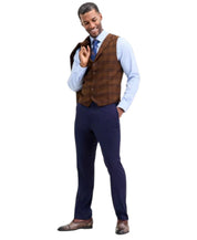 Tayion Mens Classic fit Suit Vest Small Brown Plaid