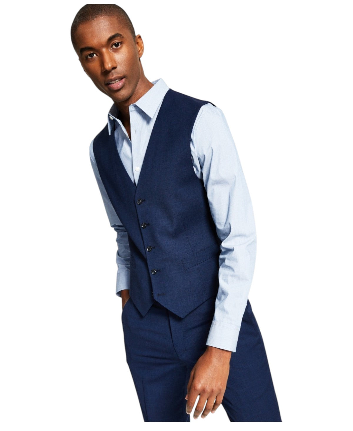 Tommy Hilfiger Mens Modern fit Button-Up Suit Vest Medium Navy Blue Solid