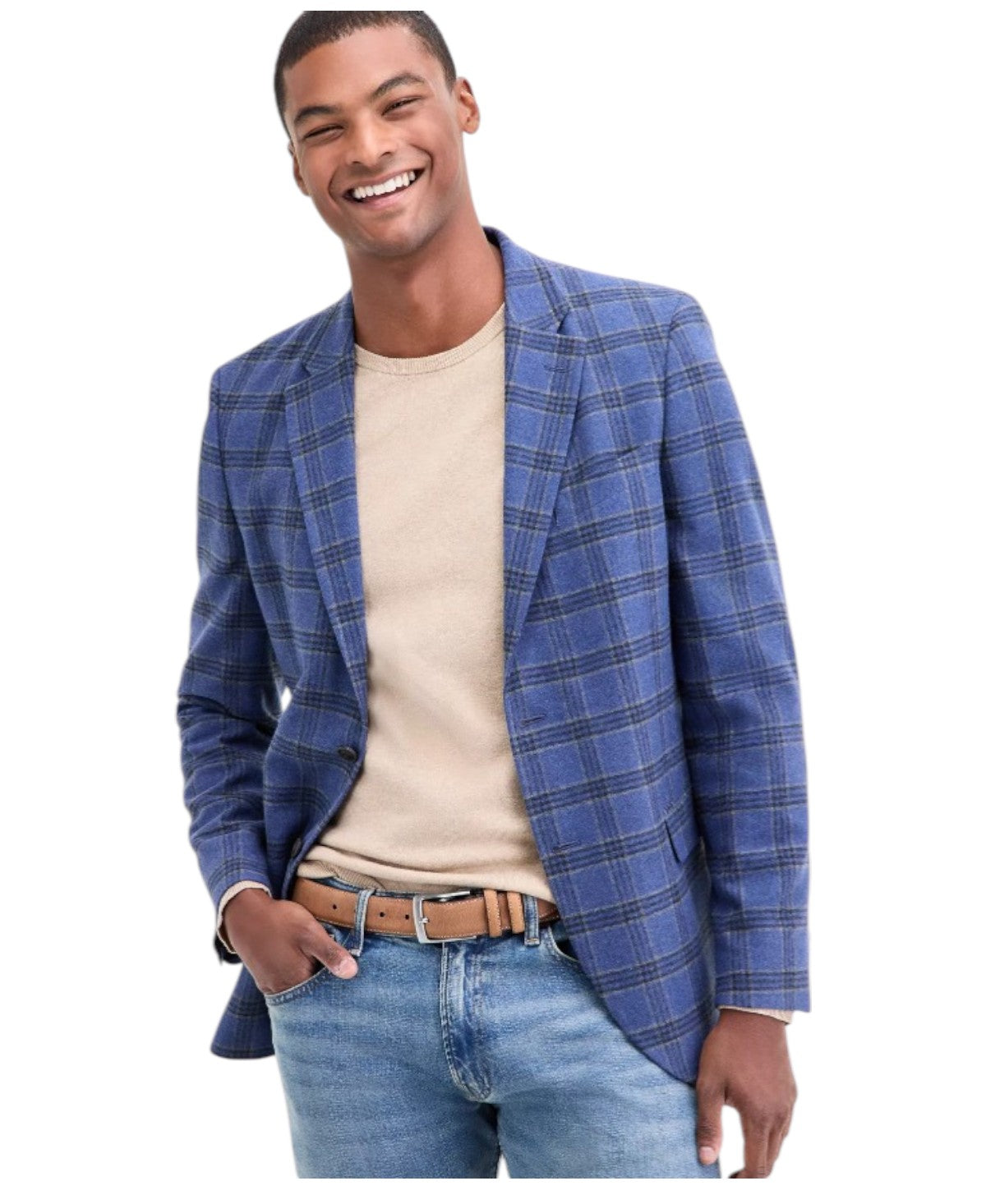 Nautica Mens Modern fit Sport Coat Blazer 44 R Multi Blue Plaid Stretch