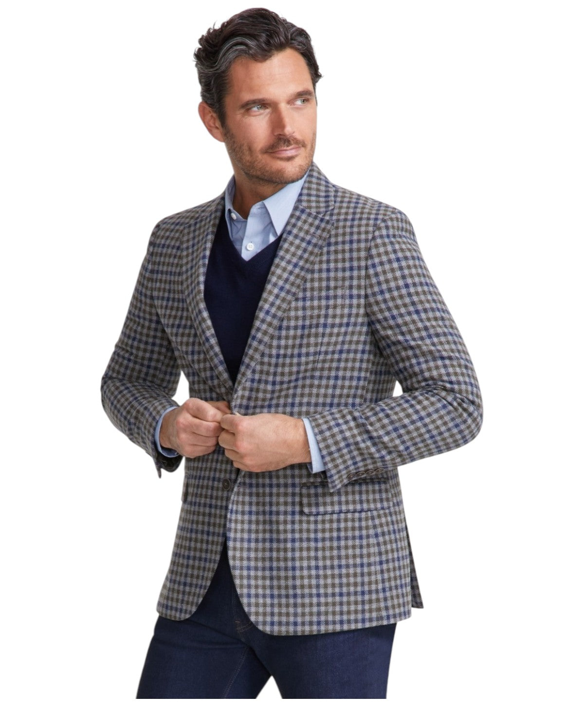 Nautica Mens Modern fit Sport Coat Blazer 44 R Black Check Stretch