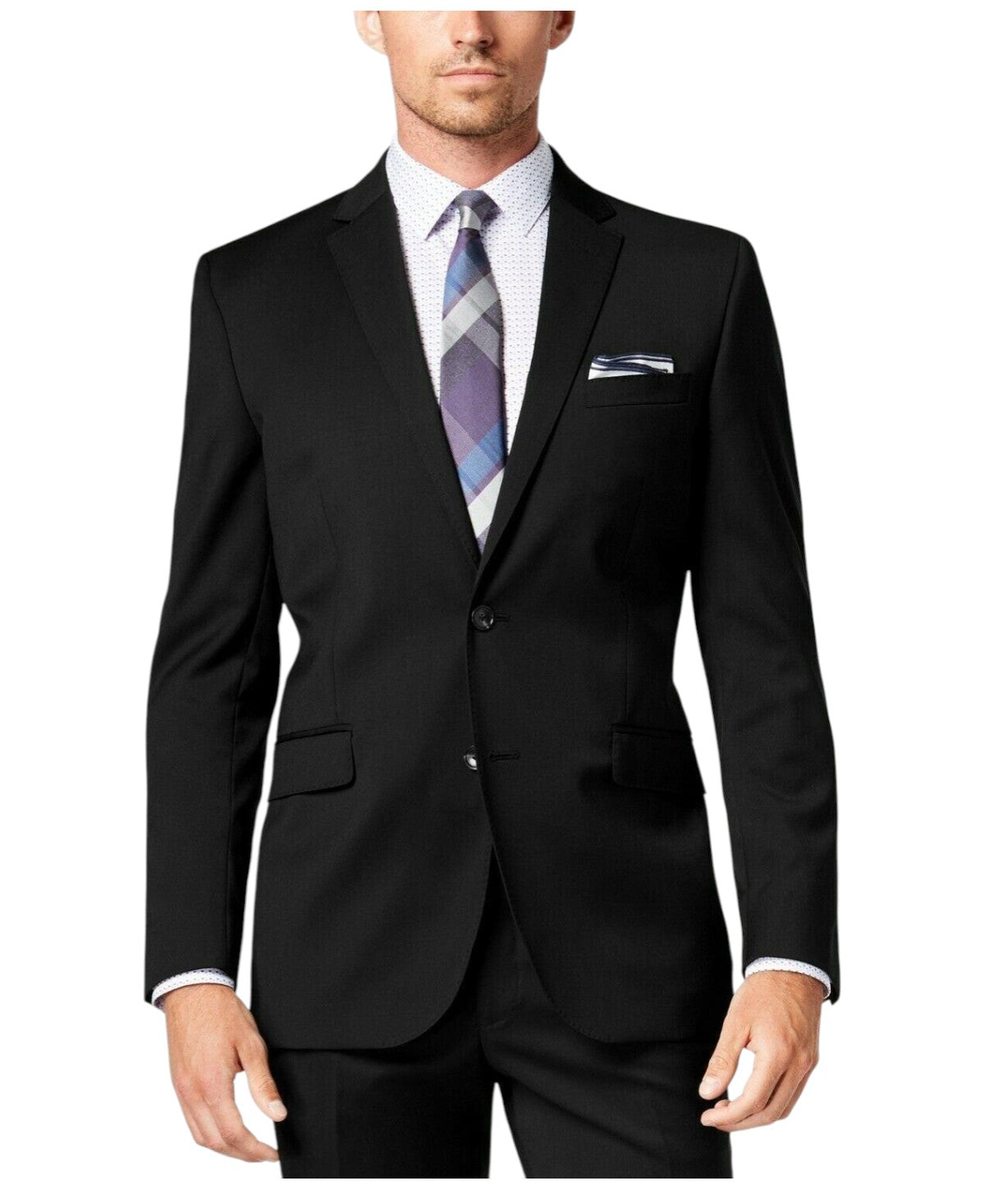 Kenneth Cole Mens Slim fit Suit Jacket Blazer 40 L Black Solid Stretch