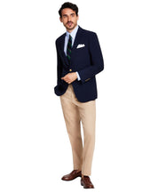 Brooks Brothers Mens Classic fit Sport Coat Blazer 46 L Navy Blue Solid Stretch