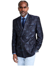 Tayion Mens Classic fit Double Breasted Suit Jacket Blazer 44 R Blue Floral