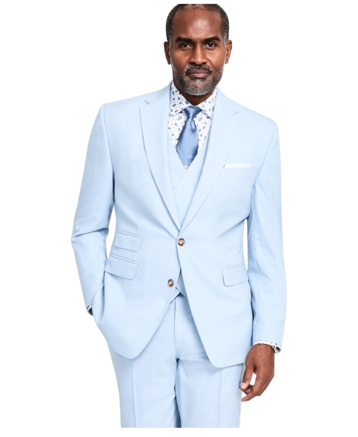 Tayion Mens Regular fit Suit Jacket Blazer 46 L Light Blue Solid Stretch
