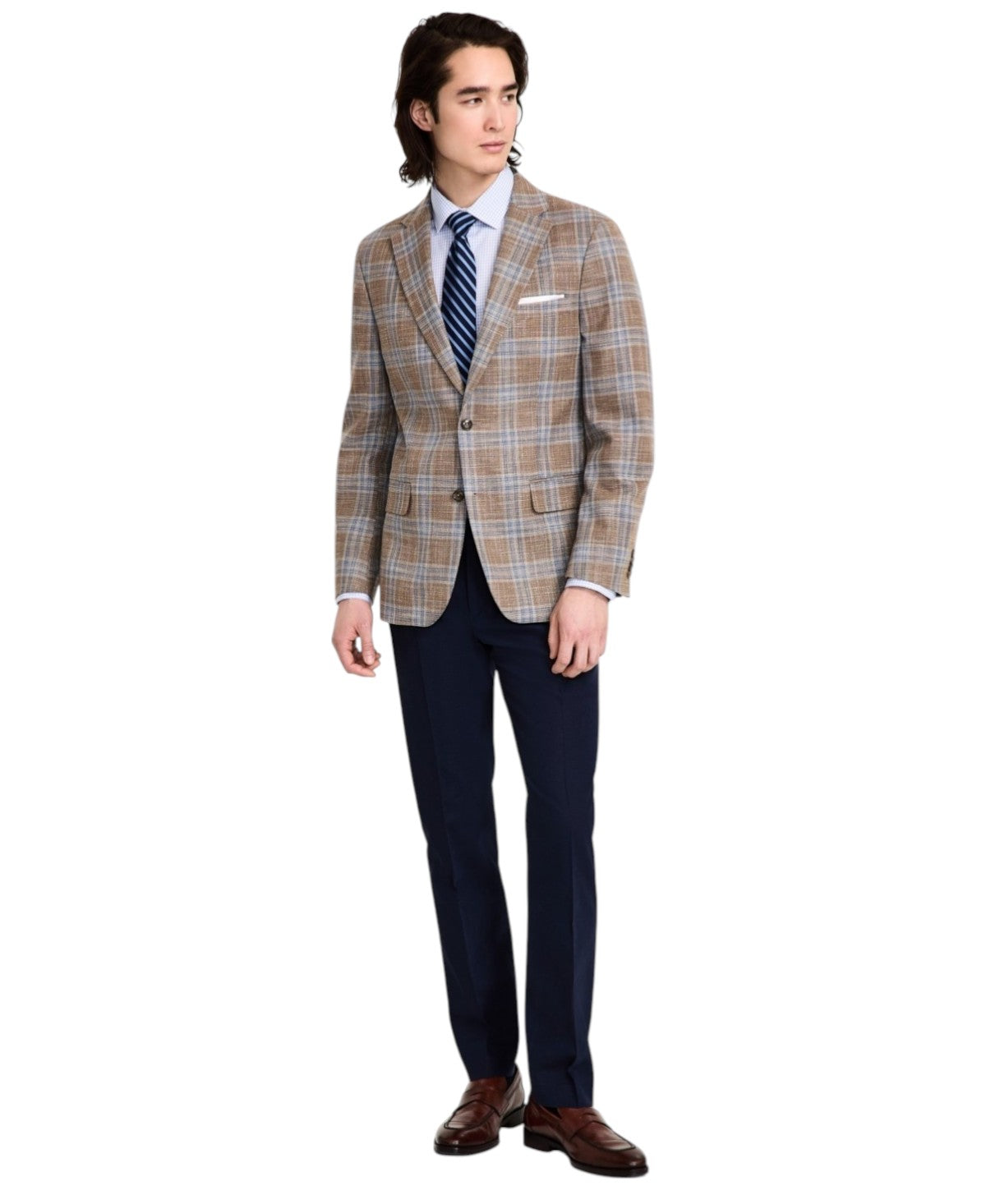 Tommy Hilfiger Mens Modern fit Sport Coat Blazer 38 R Beige Plaid Stretch