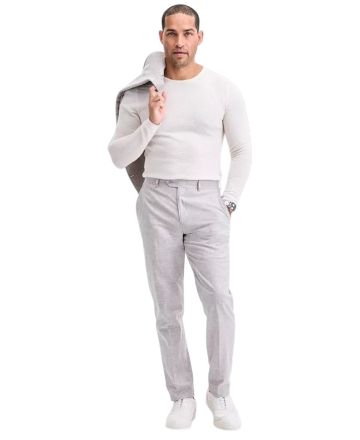 Bar Iii Mens Slim fit Dress Pants 34 / 30 Light Grey Solid