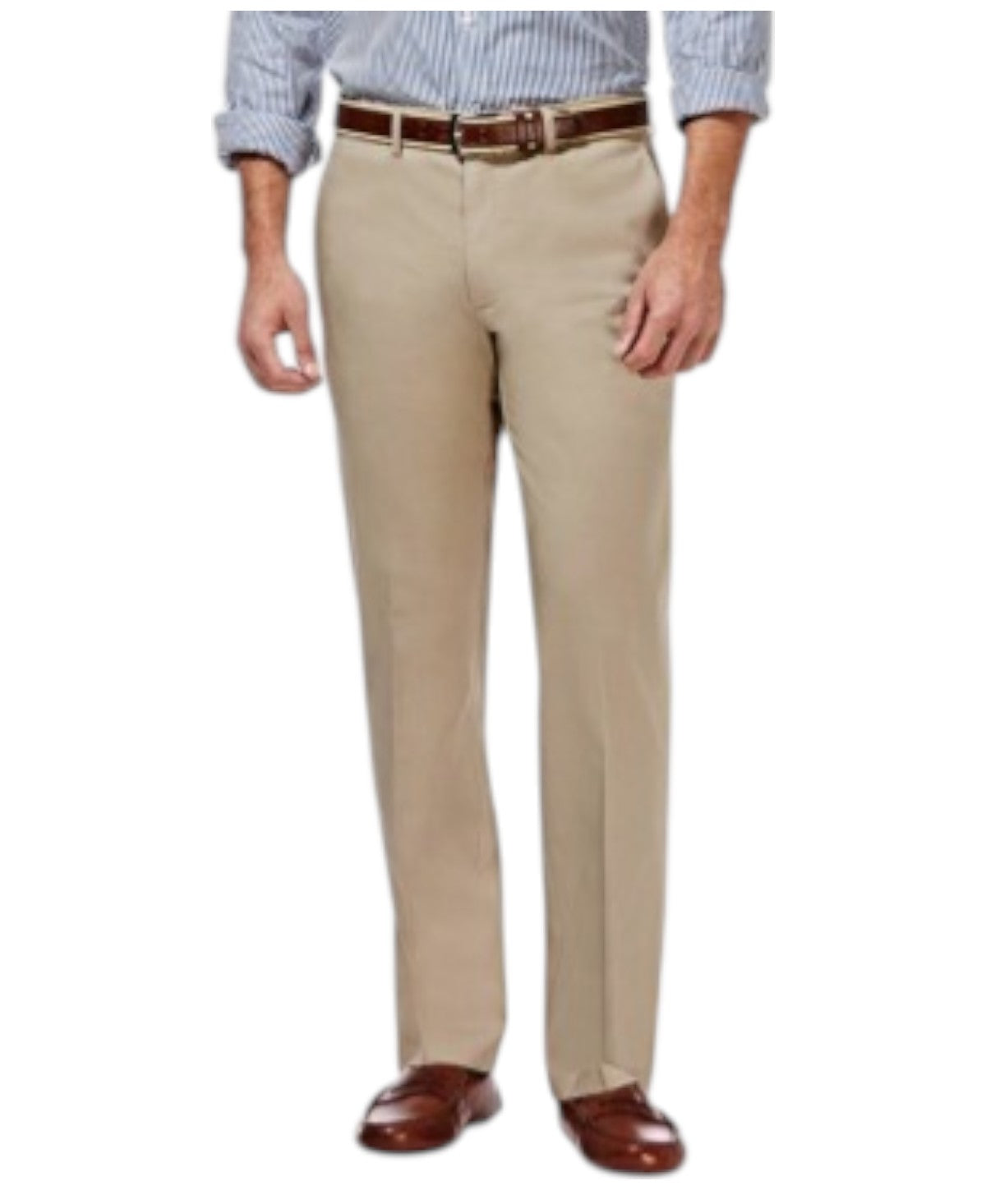 Haggar Mens Straight fit Dress Pants 32 / 34 Beige Solid Stretch