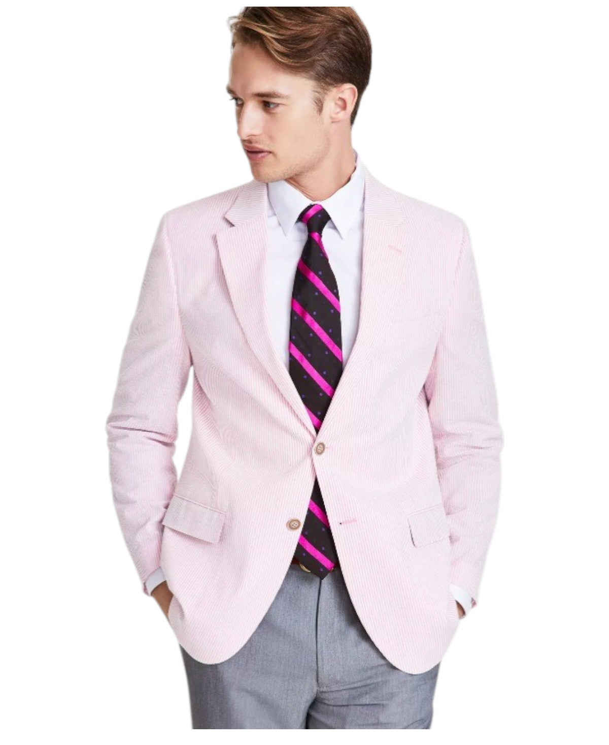 Nautica Mens Classic fit Sport Coat Blazer 40 L Pink Striped Stretch