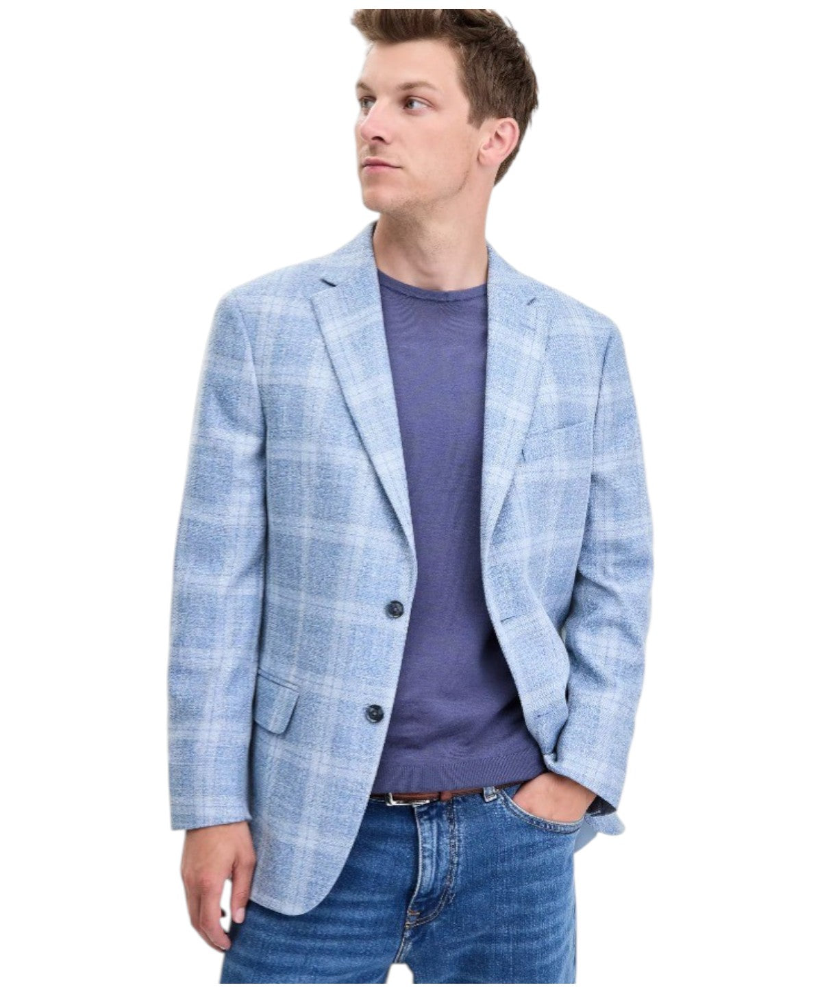Tommy Hilfiger Mens Modern fit Sport Coat Blazer 42 S Light Blue Plaid Stretch