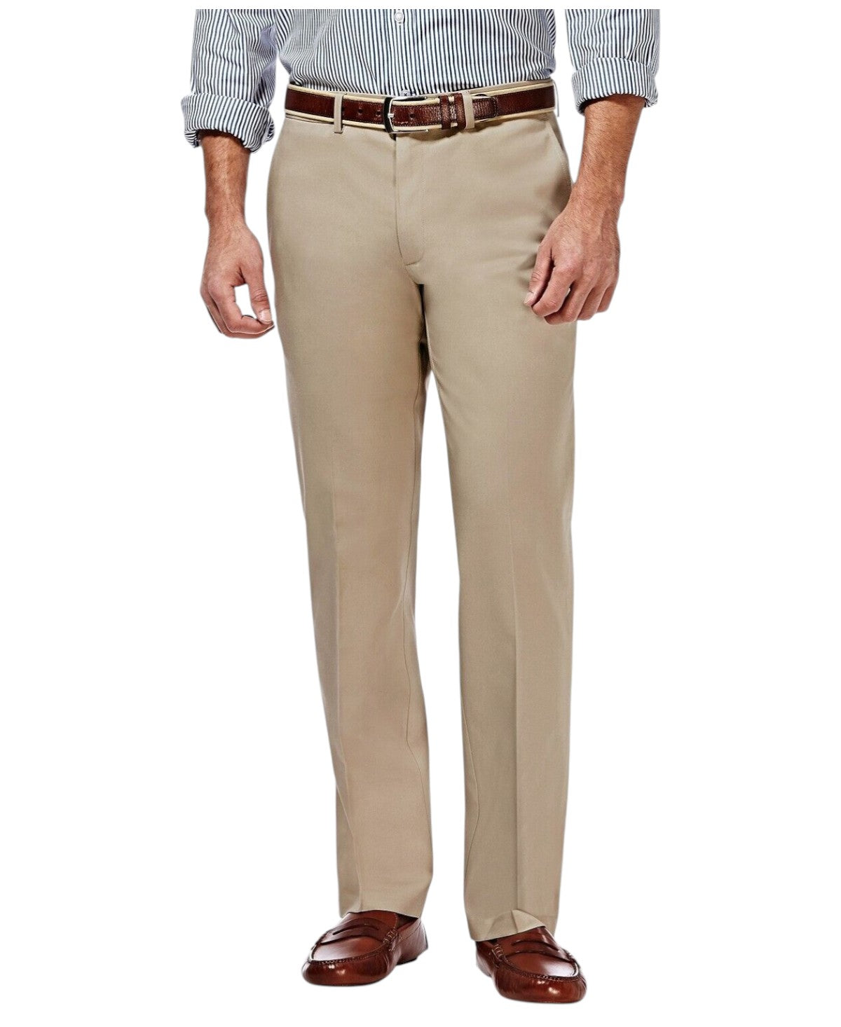 Haggar Mens Straight fit Dress Pants 32 / 32 Beige Solid Stretch