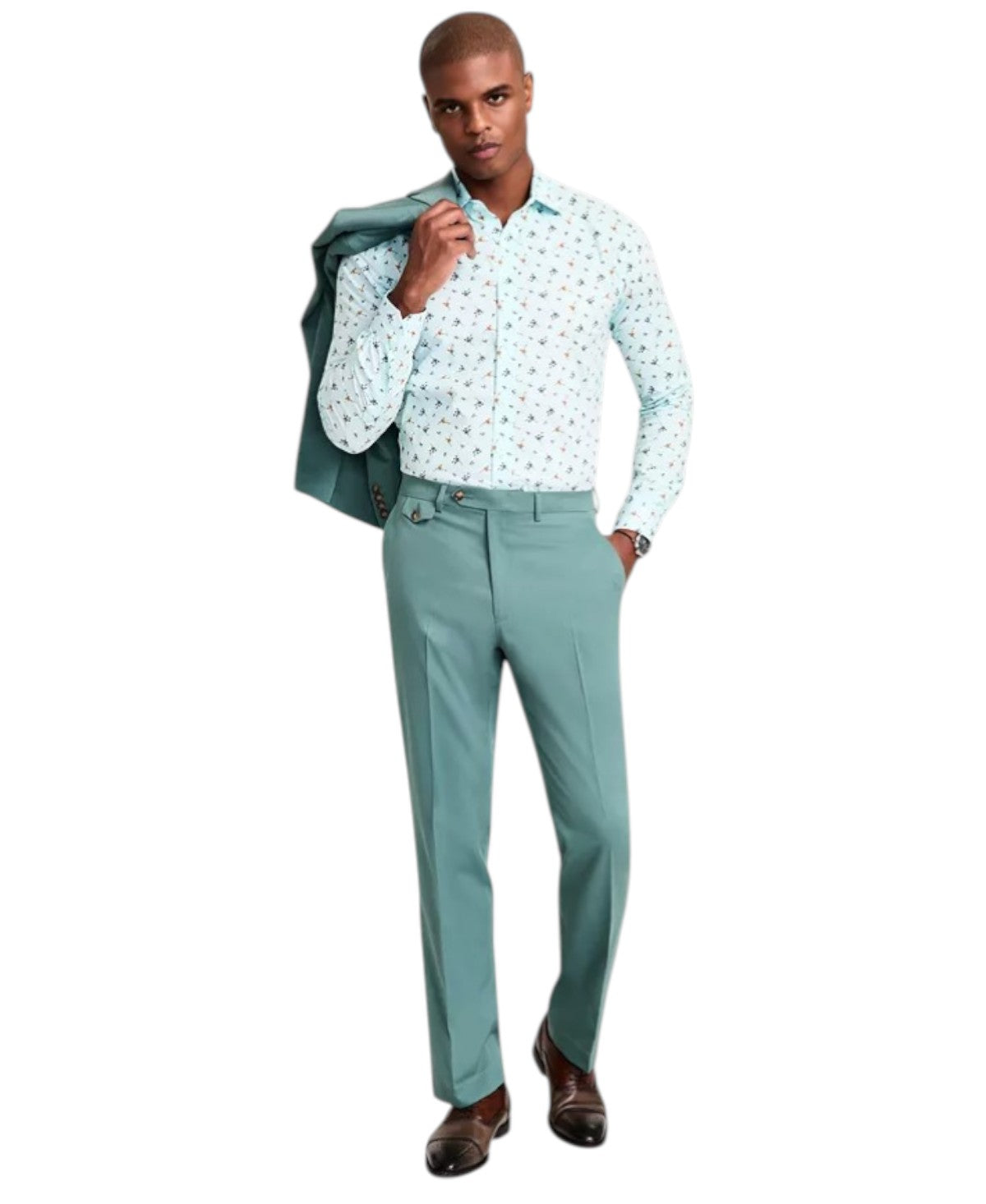 Tayion Mens Regular fit Dress Pants 44 / 30 Teal Green Solid Stretch