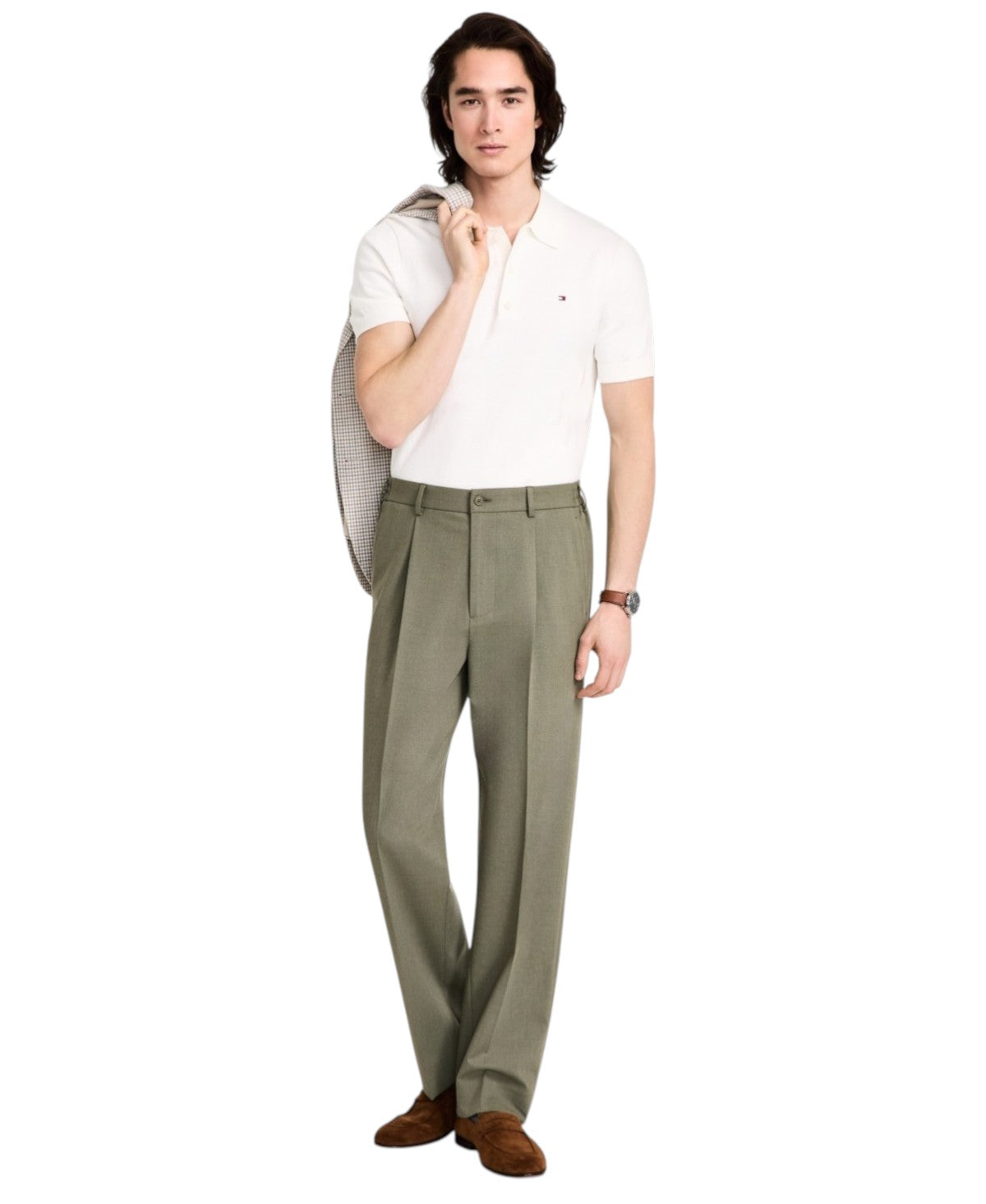 Tommy Hilfiger Mens Relaxed fit Dress Pants 40 / 34 Olive Green Solid Stretch