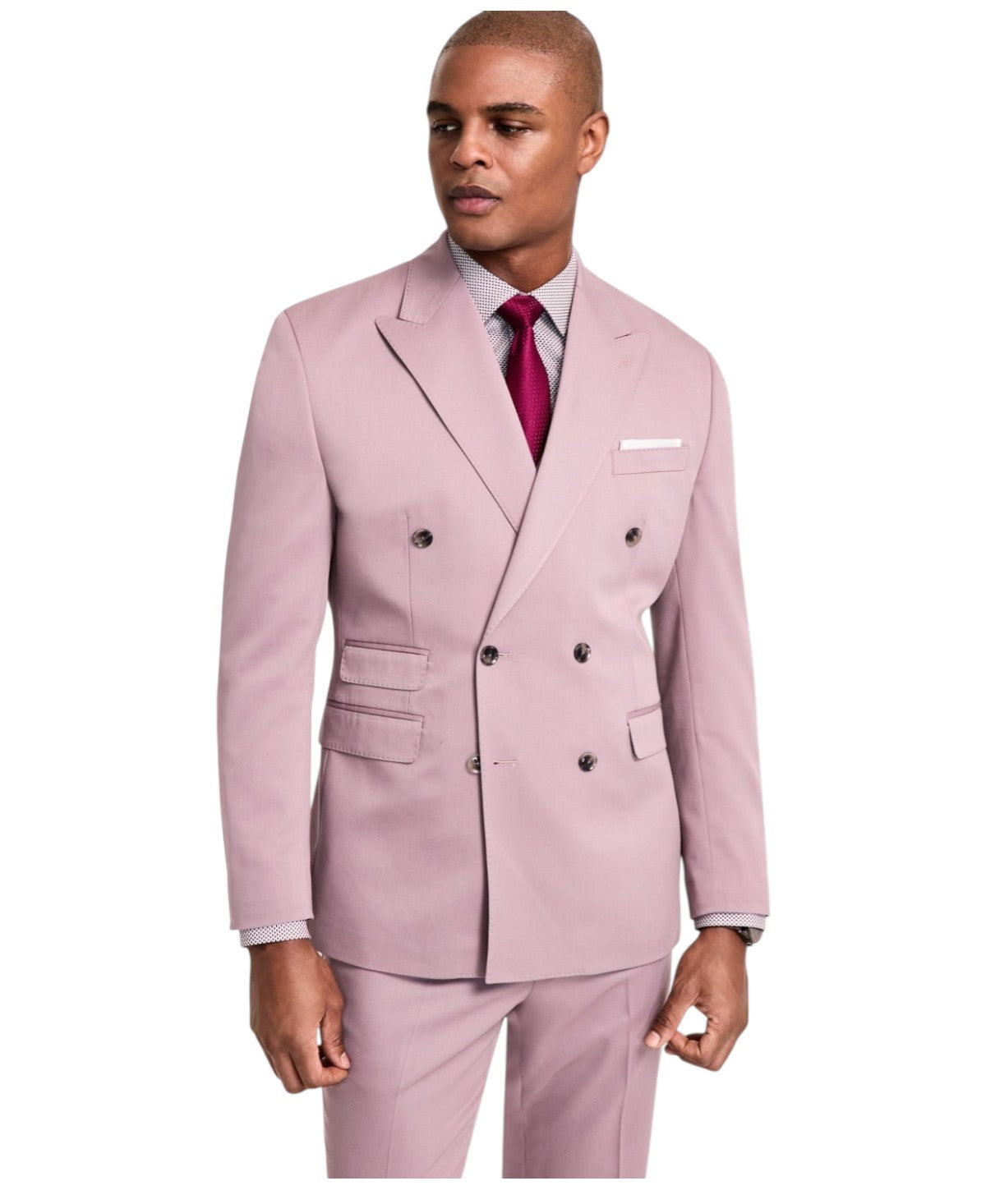 Tayion Mens Classic fit Double Breasted Suit Jacket Blazer 44 R Purple Solid