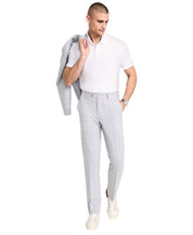Alfani Mens Slim fit Dress Pants 36 / 30 Light Grey Plaid Stretch