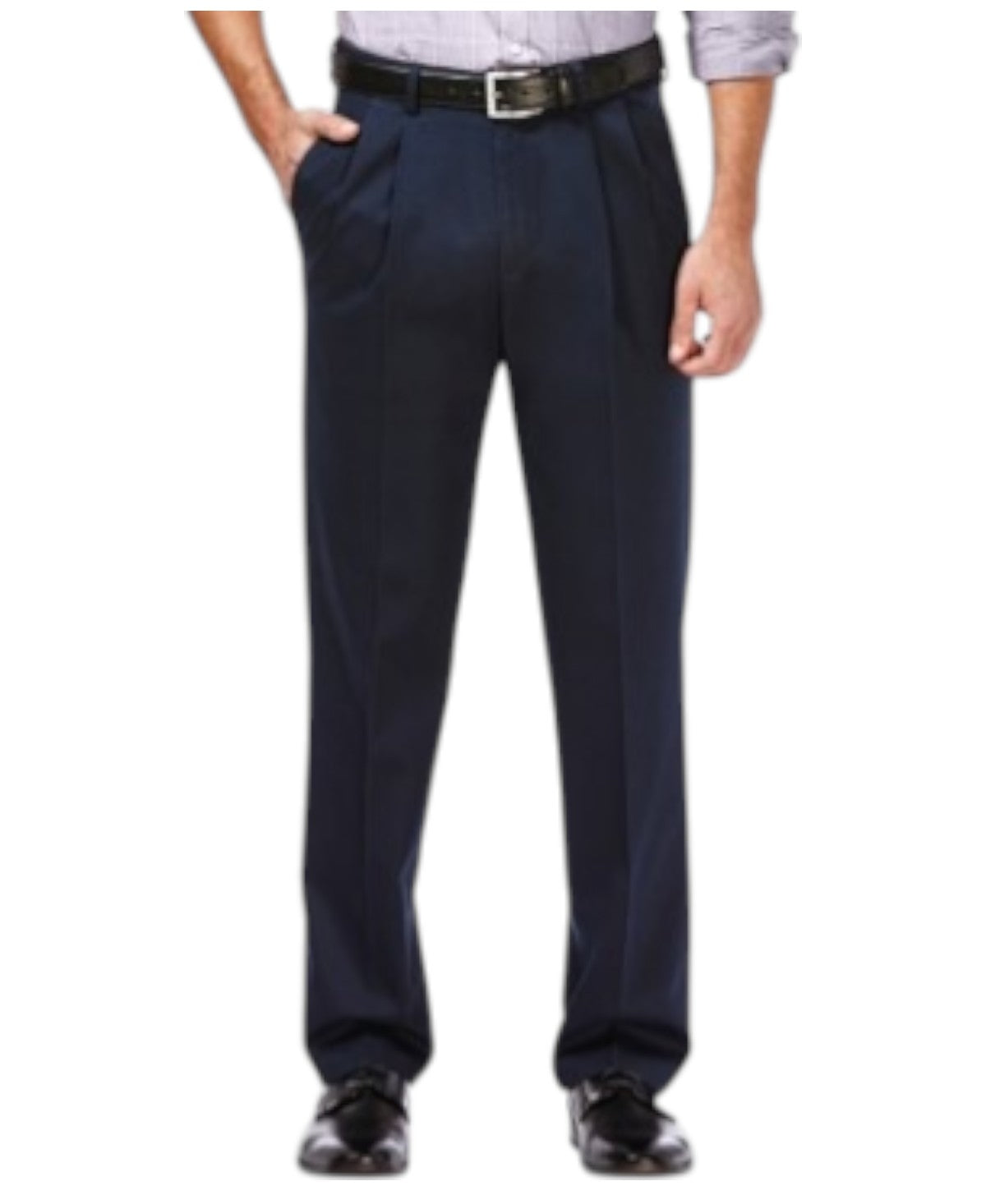 Haggar Mens Classic fit Dress Pants 44 / 32 Navy Blue Solid Stretch