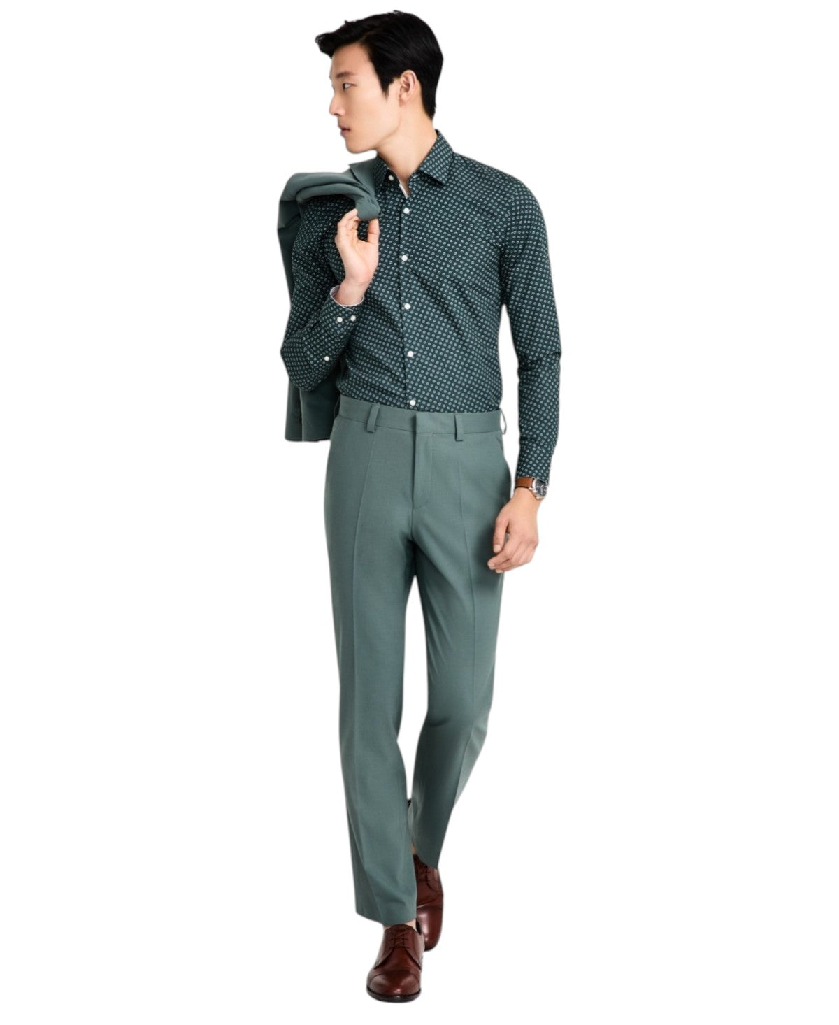 Hugo Boss Mens Modern fit Dress Pants 36 / 32 Sage Green Solid Stretch