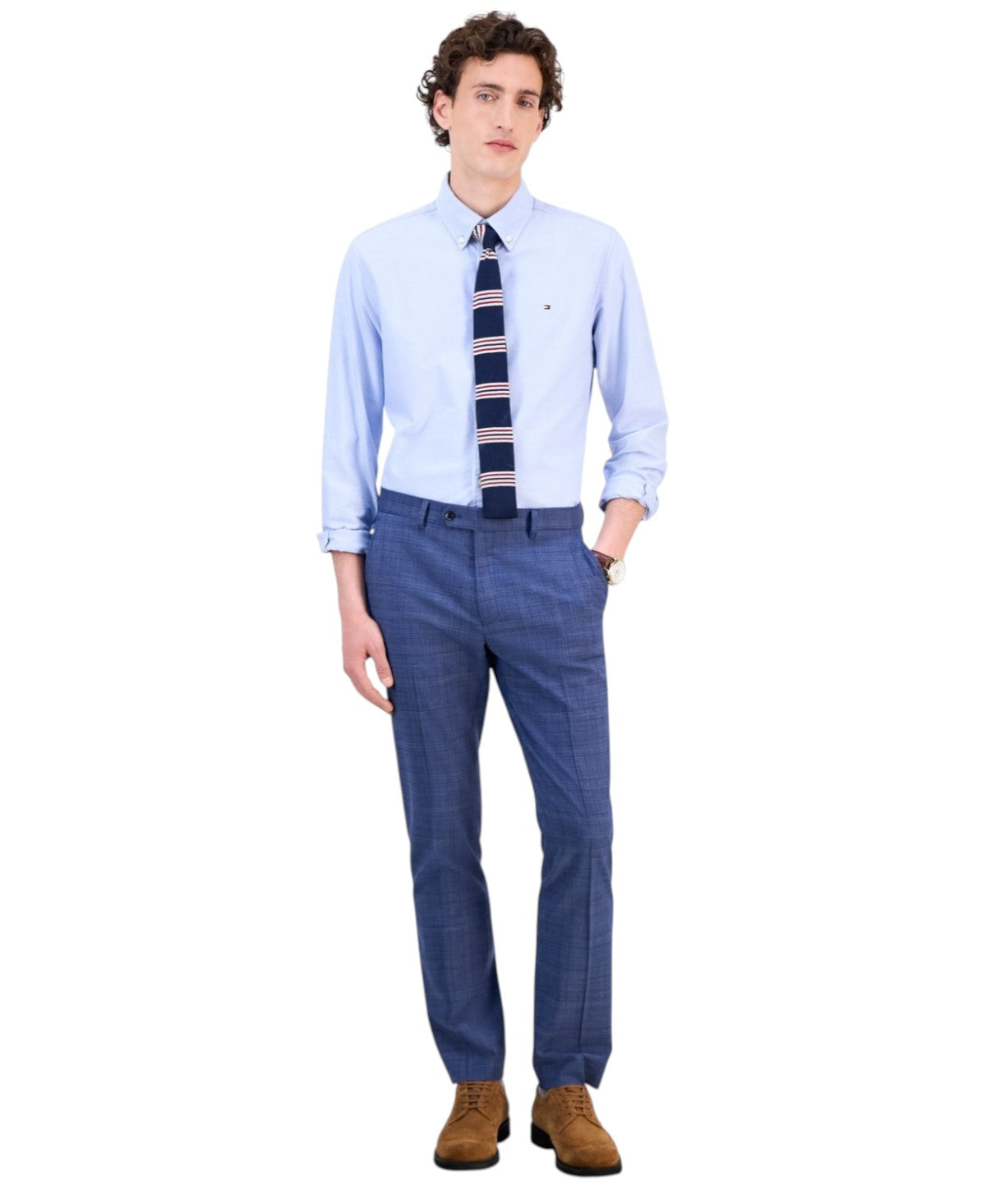 Tommy Hilfiger Mens Modern fit Dress Pants 38 / 30 Navy Blue Plaid Stretch