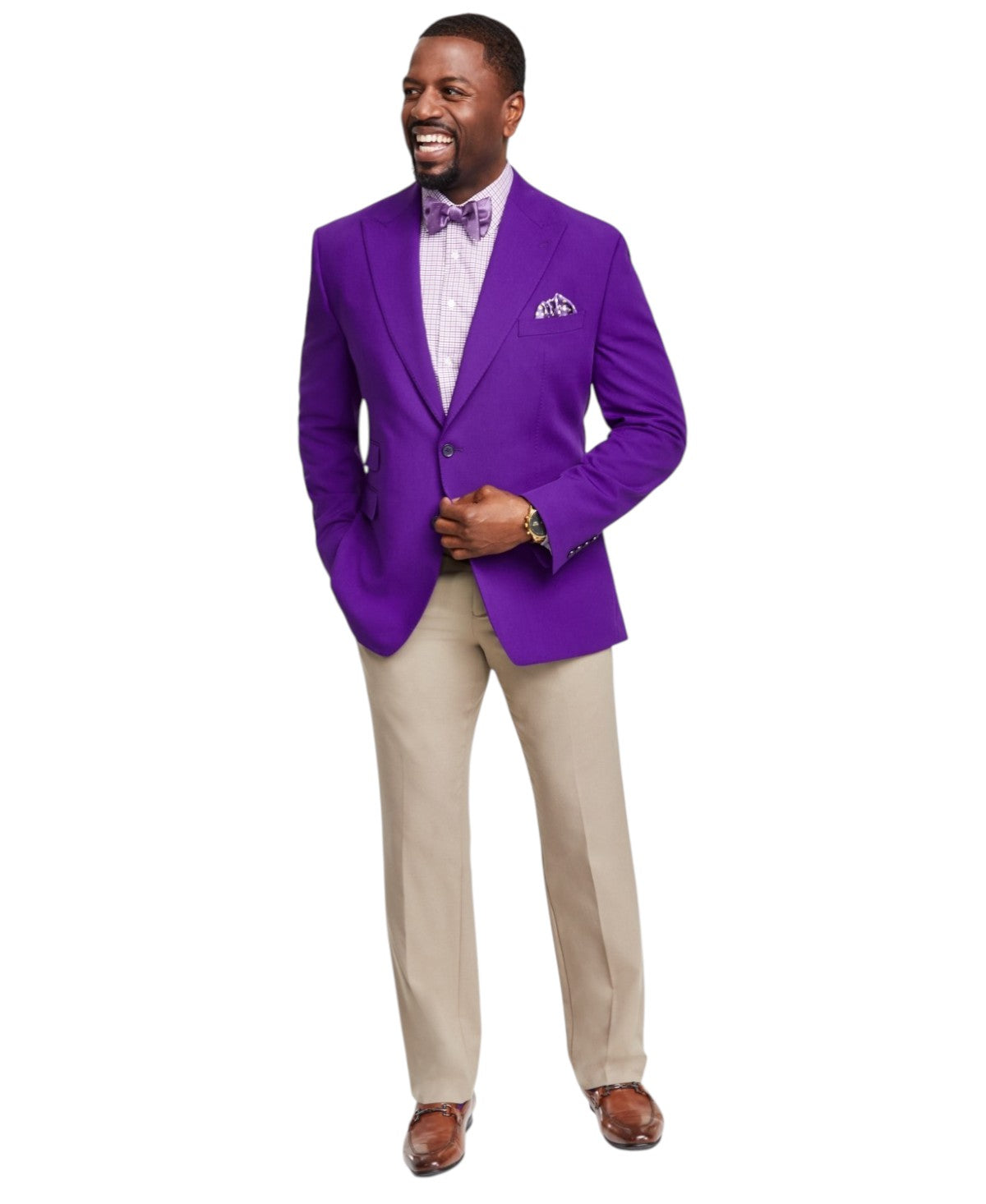 Tayion Mens Classic fit Sport Coat Blazer 50 R Purple Solid Stretch