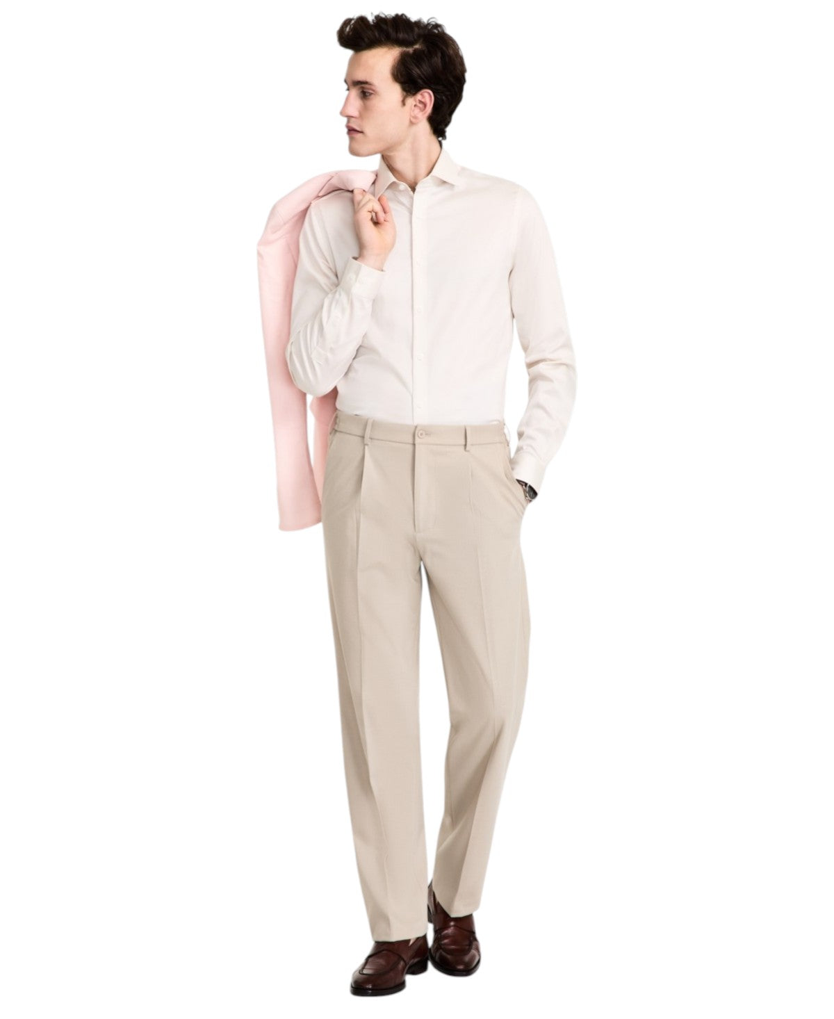 Tommy Hilfiger Mens Relaxed fit Dress Pants 36 / 34 Beige Solid Stretch
