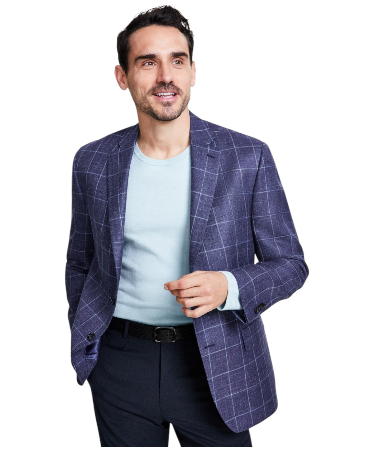 Michael Kors Mens Classic fit Sport Coat Blazer 40 S Multi Blue Plaid Stretch