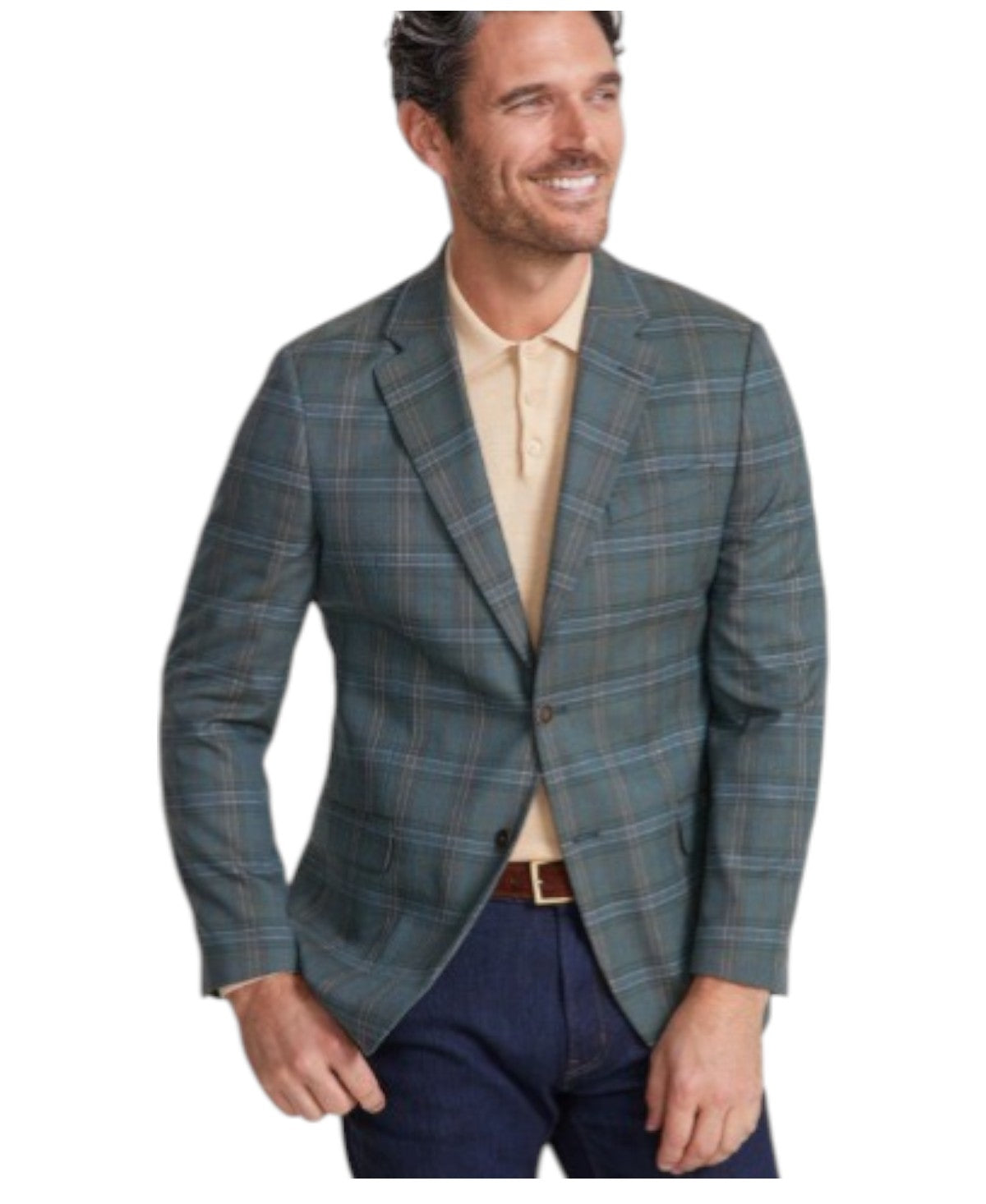 Nautica Mens Modern fit Suit Jacket Blazer 46 R Green Plaid Stretch