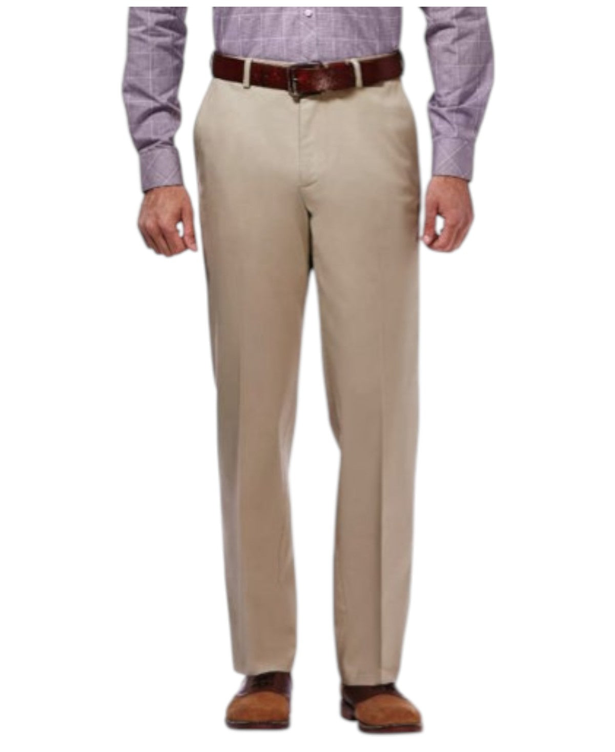Haggar Mens Classic fit Dress Pants 32 / 32 Beige Solid Stretch