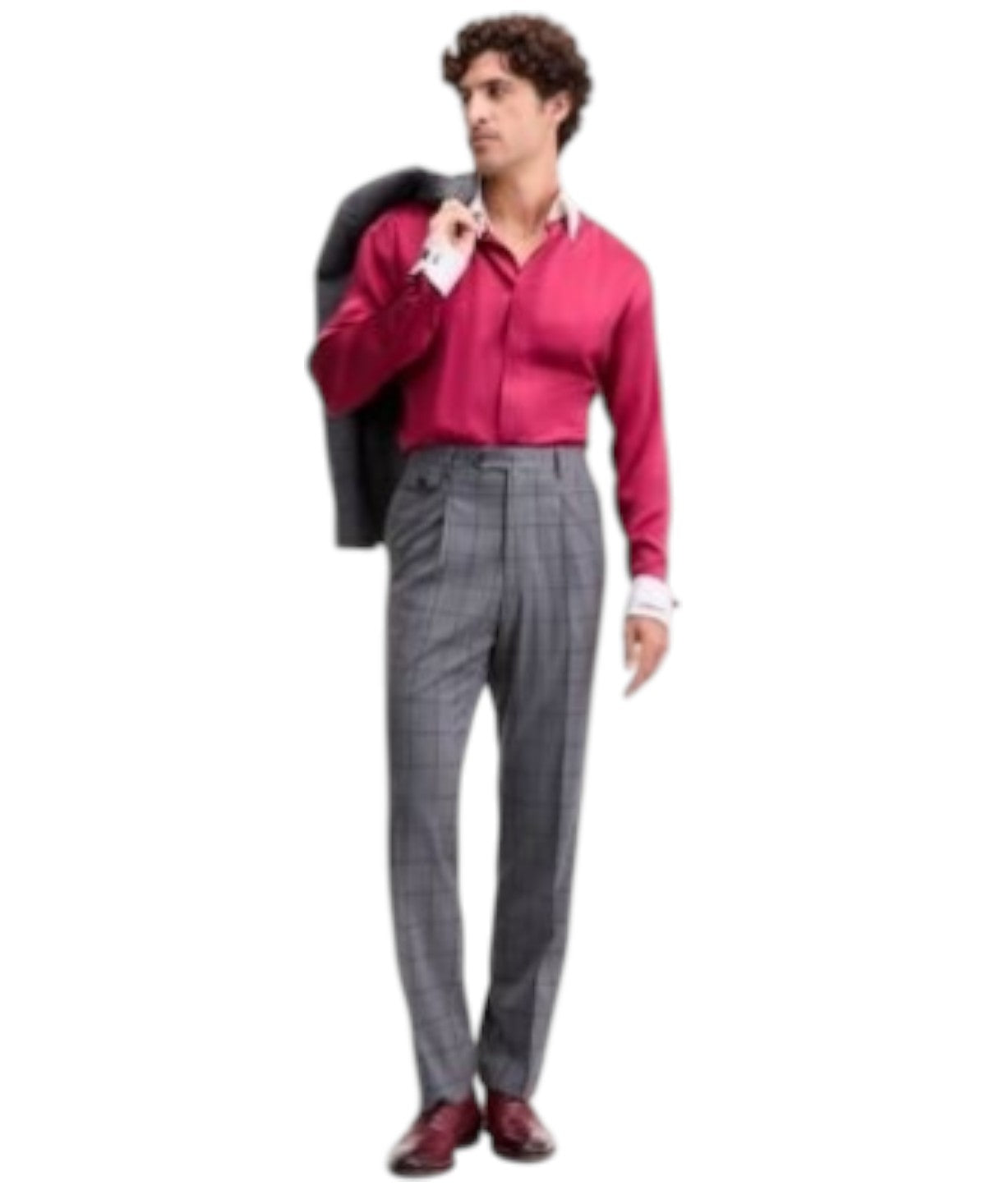 Tayion Mens Classic fit Dress Pants 40 / 32 Mid Grey Windowpane Stretch