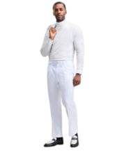 Tayion Mens Classic fit Dress Pants 32 / 30 White Solid Stretch