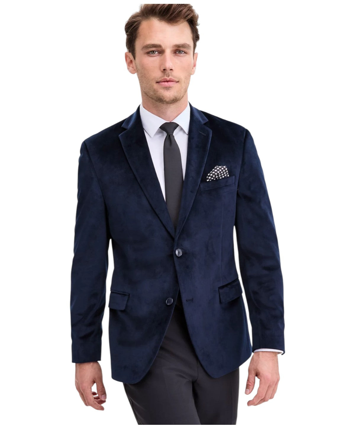 Bar Iii Mens Slim fit Velvet Sport Coat Blazer 40 S Navy Blue Solid Stretch