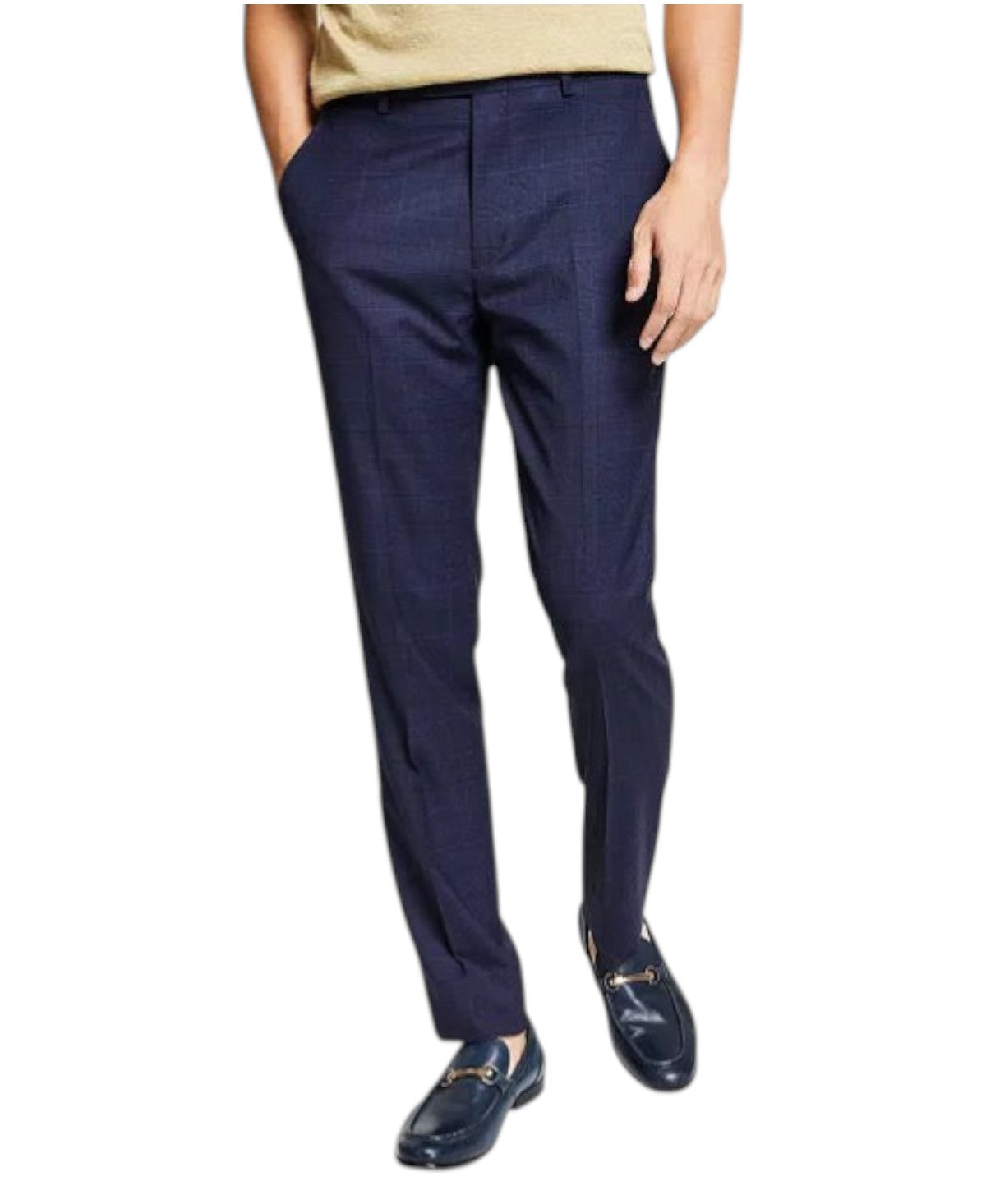 Bar Iii Mens Slim fit Dress Pants 30 / 30 Navy Blue Plaid Stretch