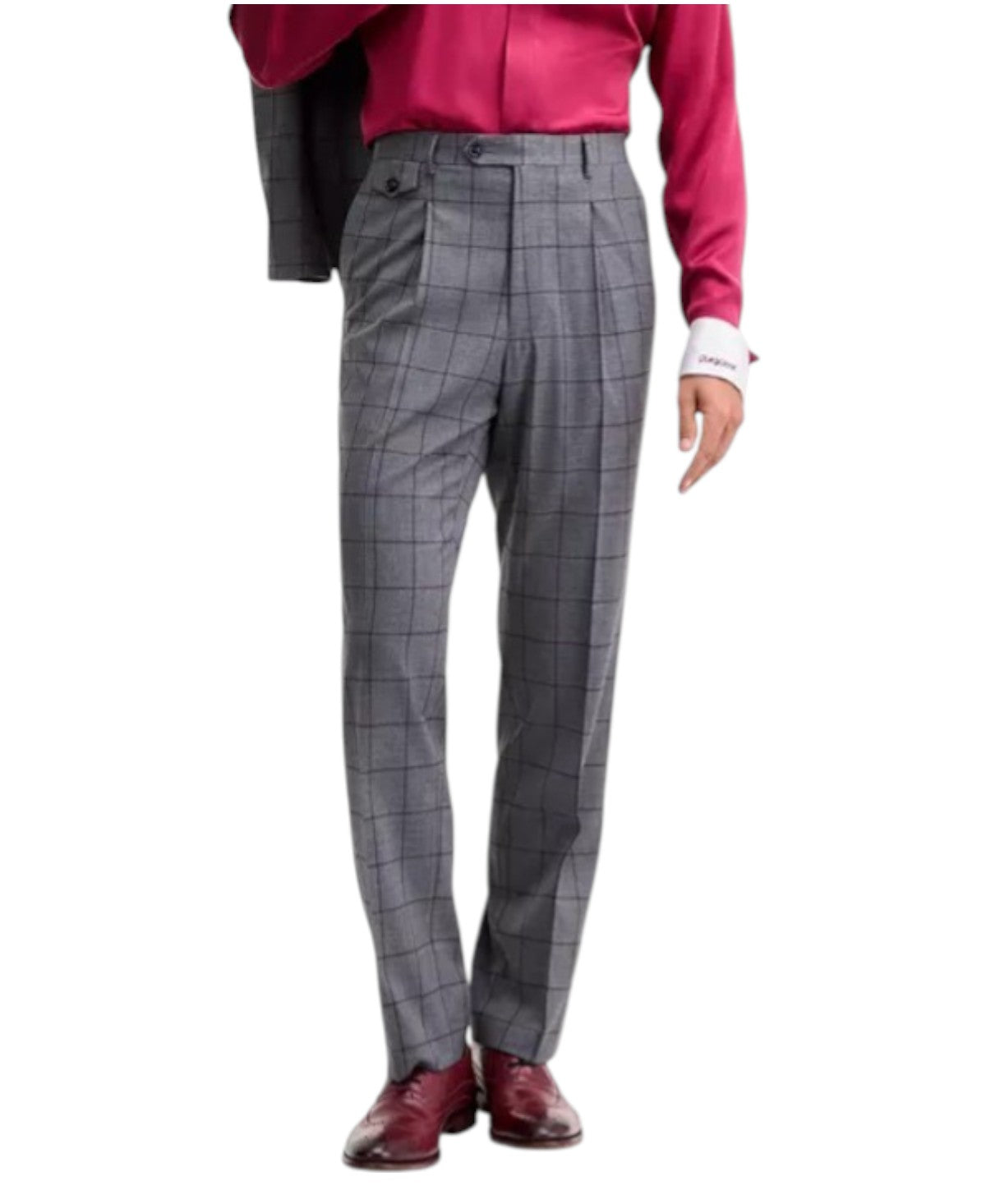 Tayion Mens Classic fit Dress Pants 38 / 34 Charcoal Grey Plaid Stretch
