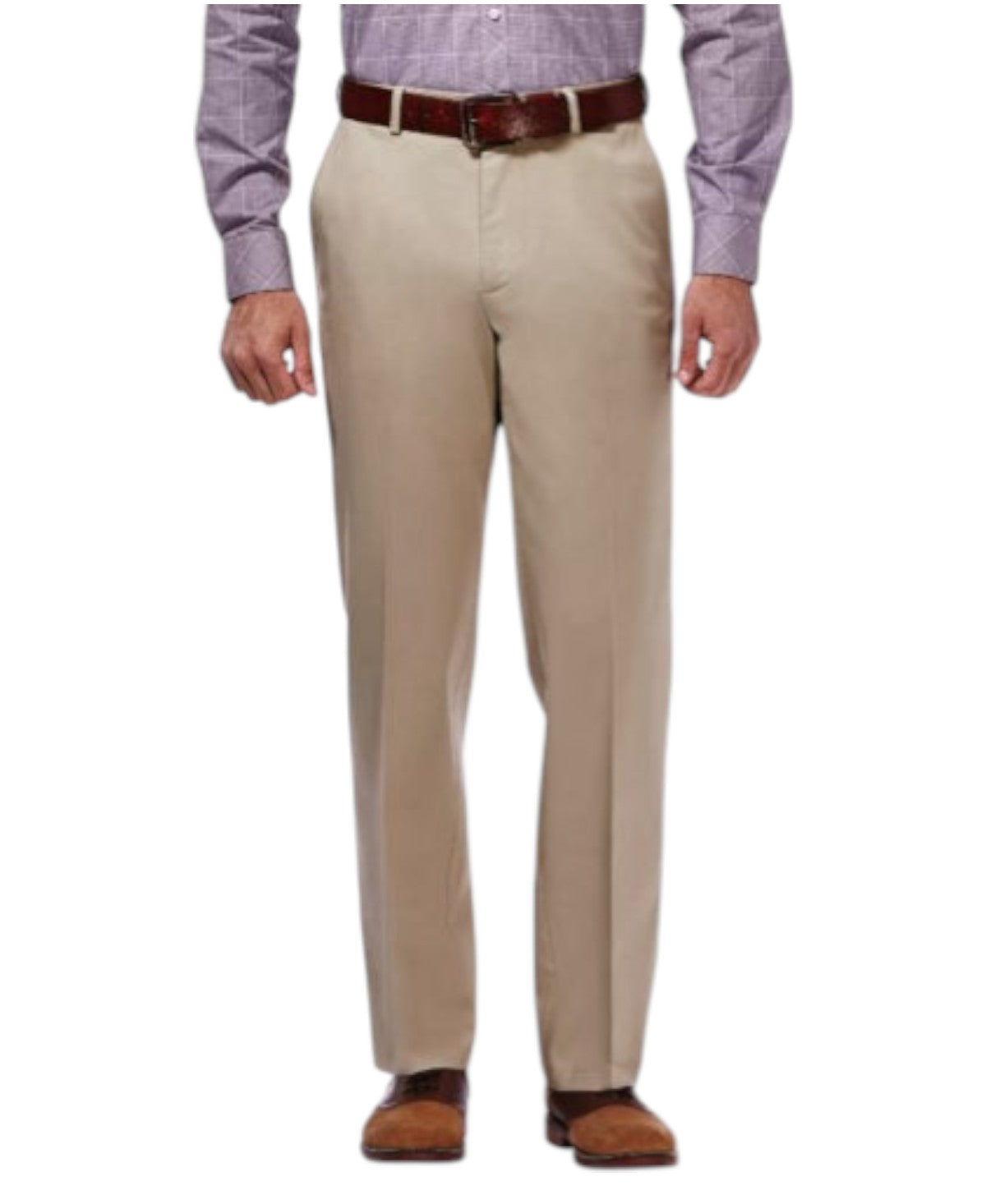 Haggar Mens Classic fit Dress Pants 42 / 32 Beige Solid Stretch