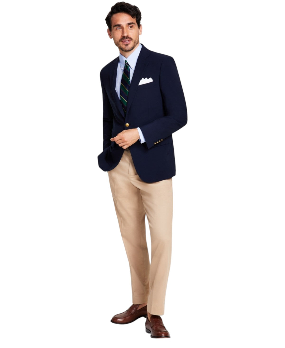 Brooks Brothers Mens Classic fit Sport Coat Blazer 46 L Navy Blue Solid Stretch