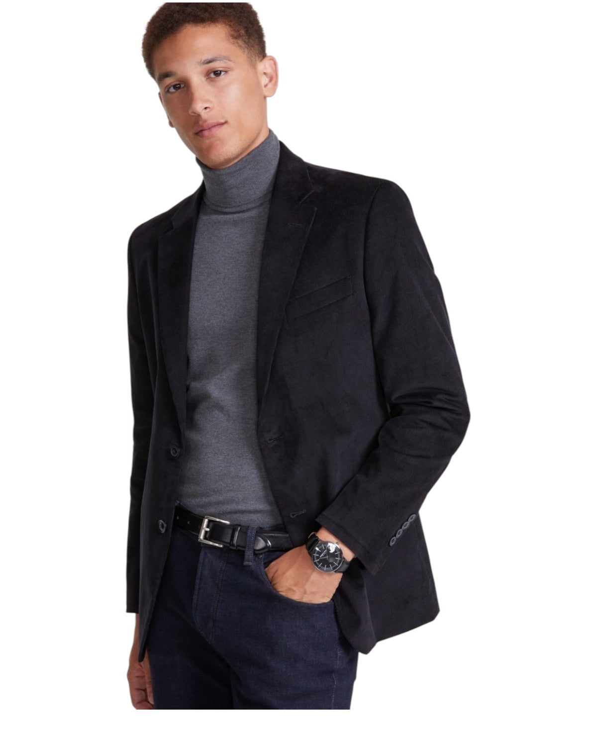 Nautica Mens Modern fit Corduroy Sport Coat Blazer 38 R Black Solid Stretch