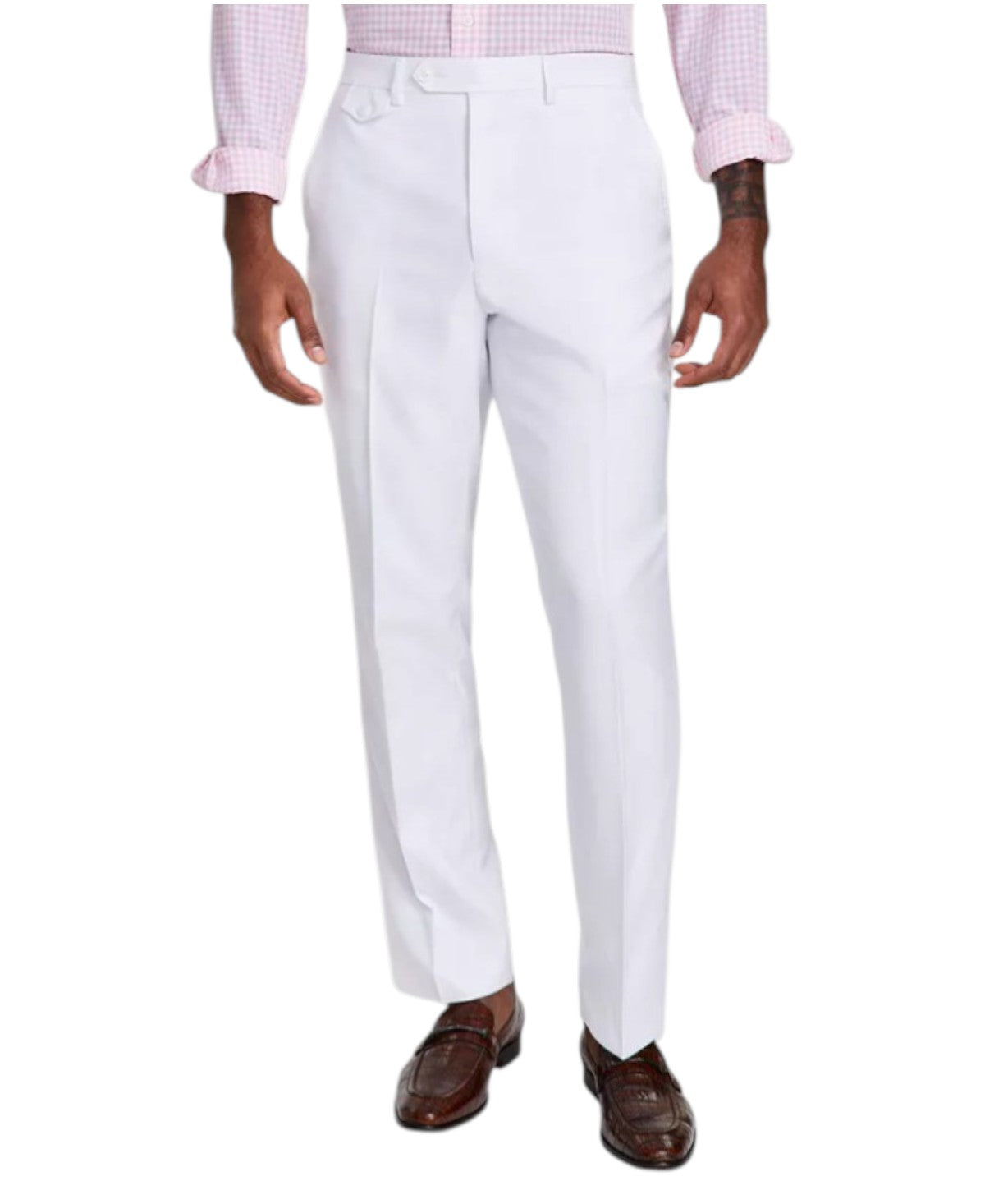 Tayion Mens Classic fit Dress Pants 36 / 34 White Solid Stretch