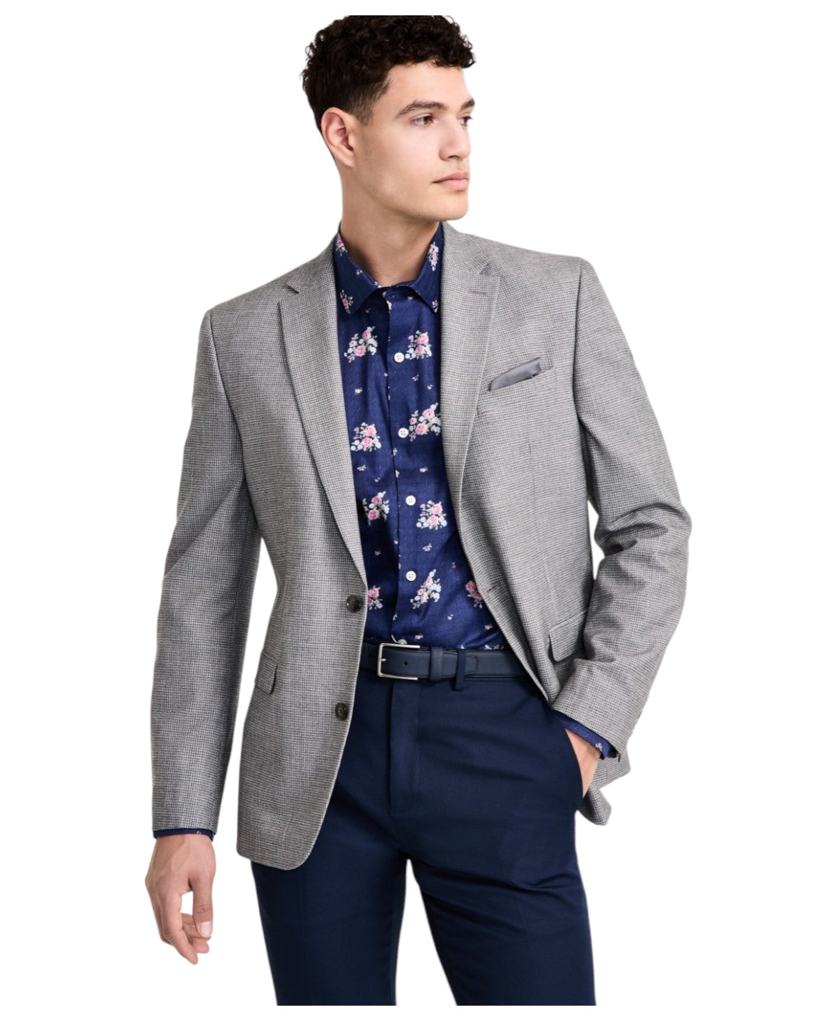 Bar Iii Mens Slim fit Sport Coat Blazer 46 L Mid Grey Solid Stretch