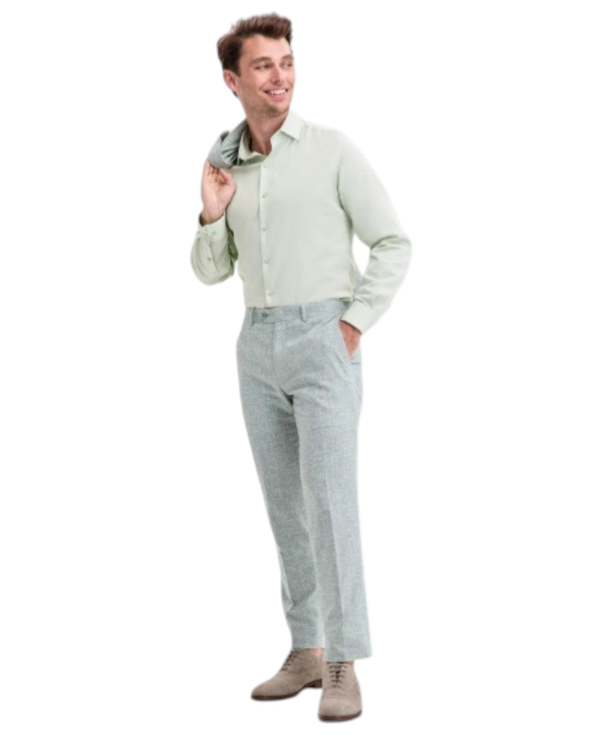Bar Iii Mens Slim fit Dress Pants 36 / 30 Sage Green Plaid Stretch