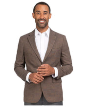 Nautica Mens Classic fit Sport Coat Blazer 46 R Brown Check Stretch