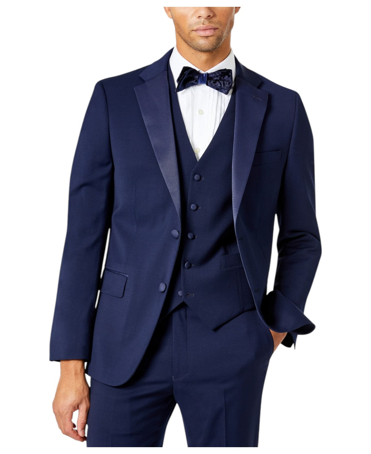 Tommy Hilfiger Mens Modern fit Tuxedo Jacket Blazer 44 R Navy Blue Solid Stretch
