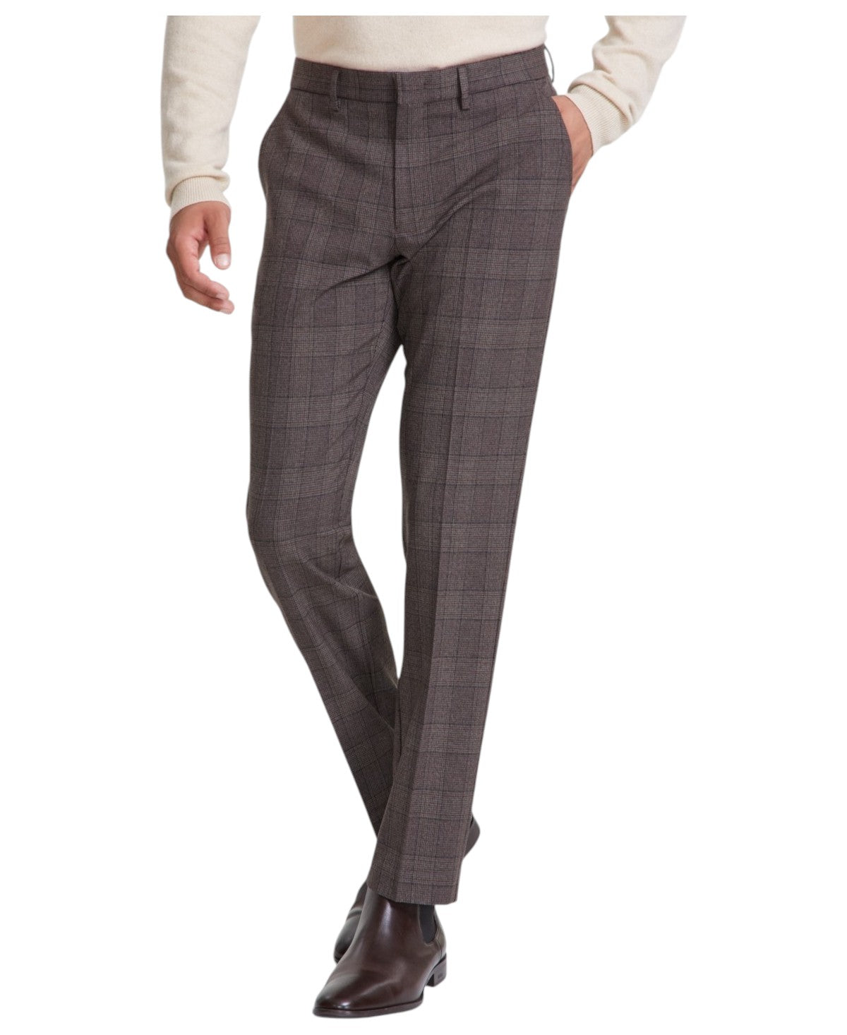 Tommy Hilfiger Mens Modern fit Dress Pants 36 / 32 Brown Plaid Stretch